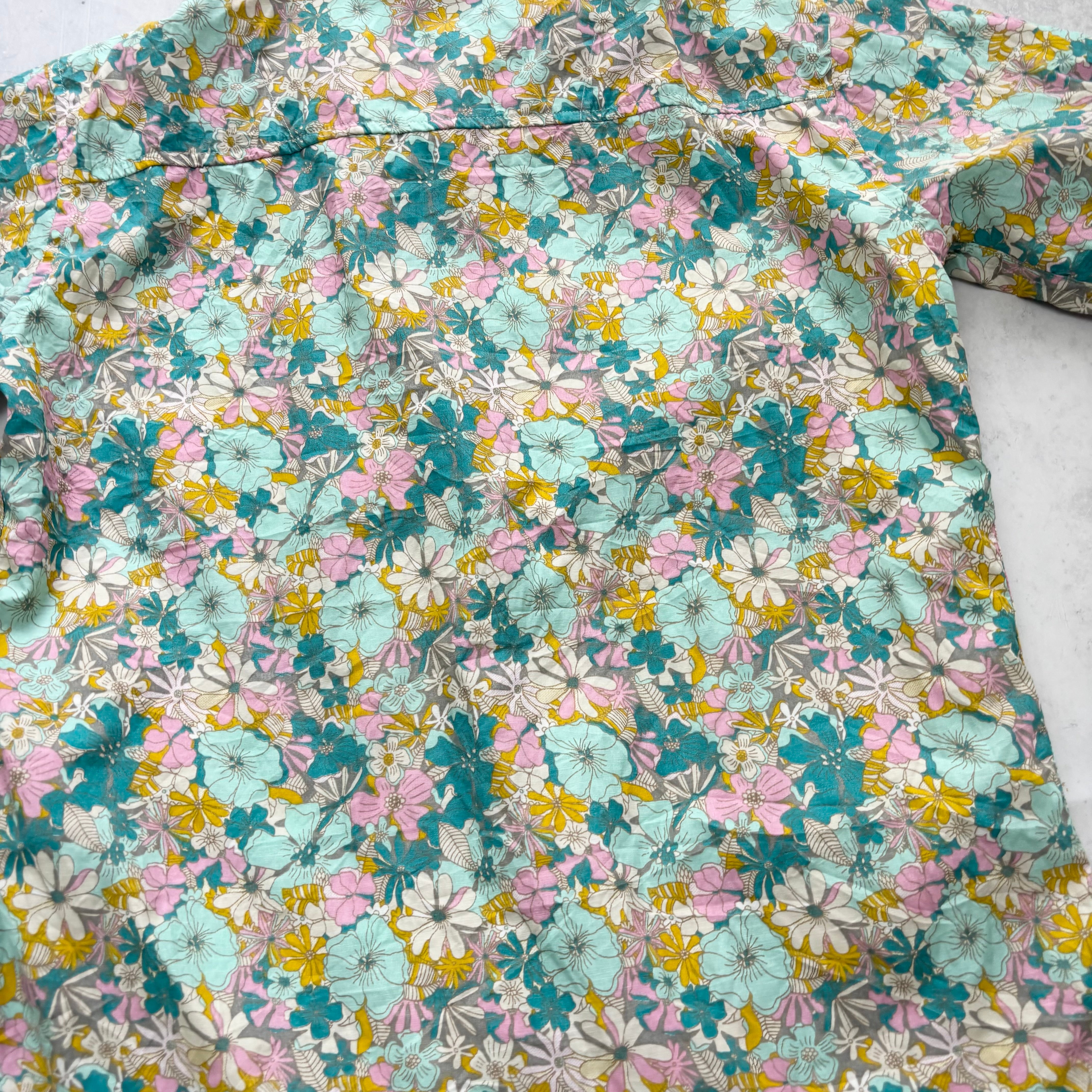 Hawaiian Shirt Mens Small Pink Blue Floral Aloha Short Sleeve Cotton Blend (E)