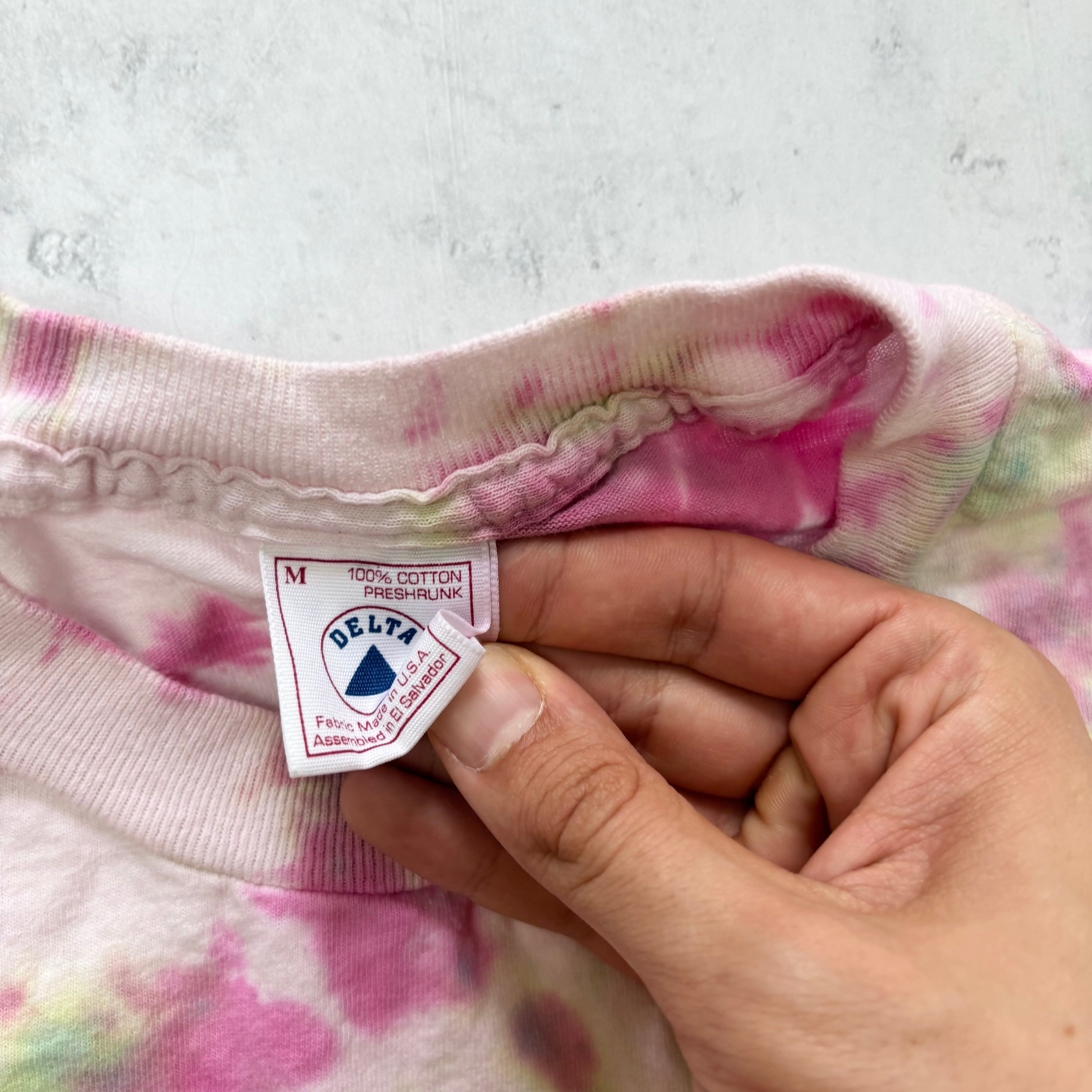 Vintage T Shirt Mens Medium Tie Die Pink Single Stitch Graphic Print 90s (E)