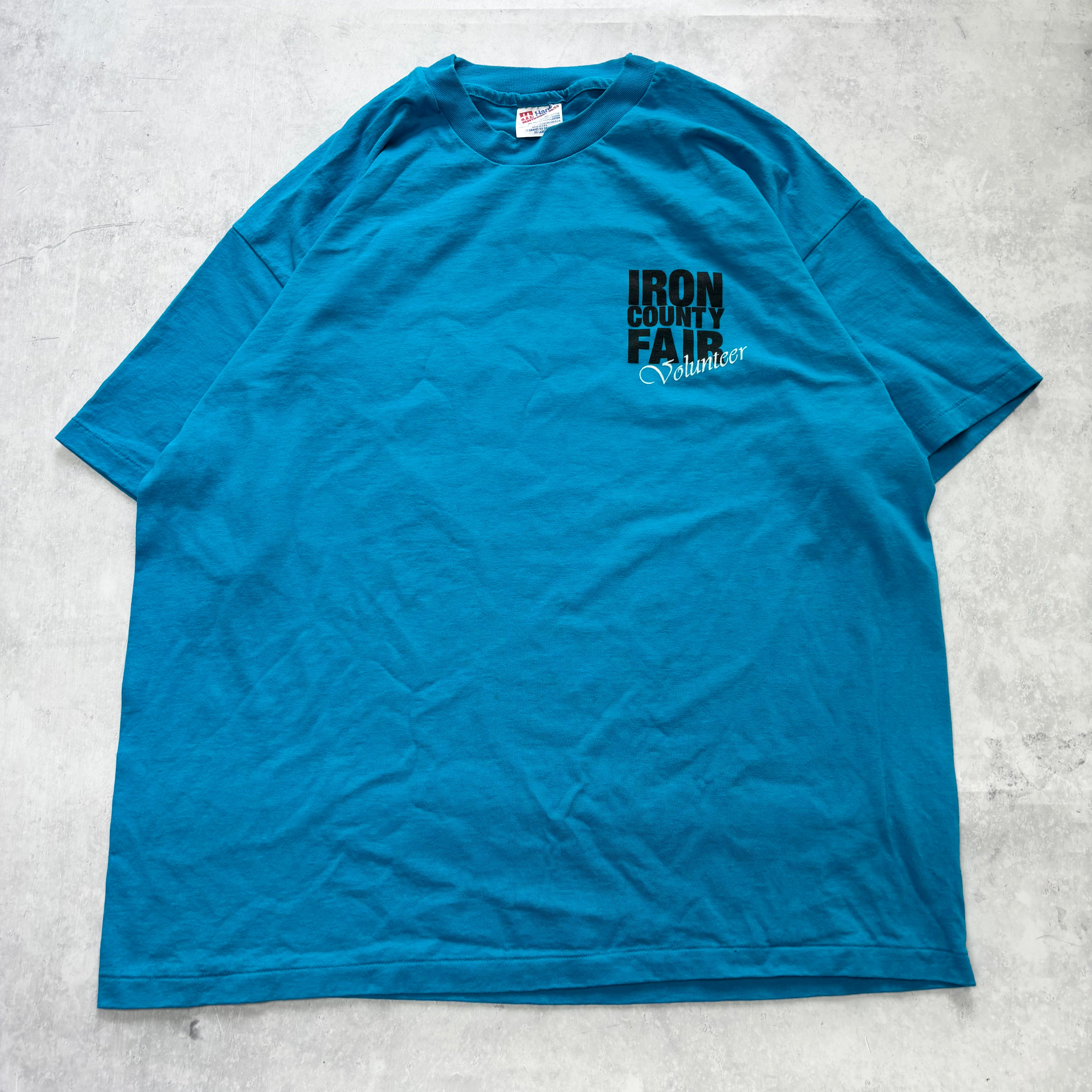Vintage T Shirt Mens XXL Blue Single Stitch Graphic Print 90s USA Fair (E)