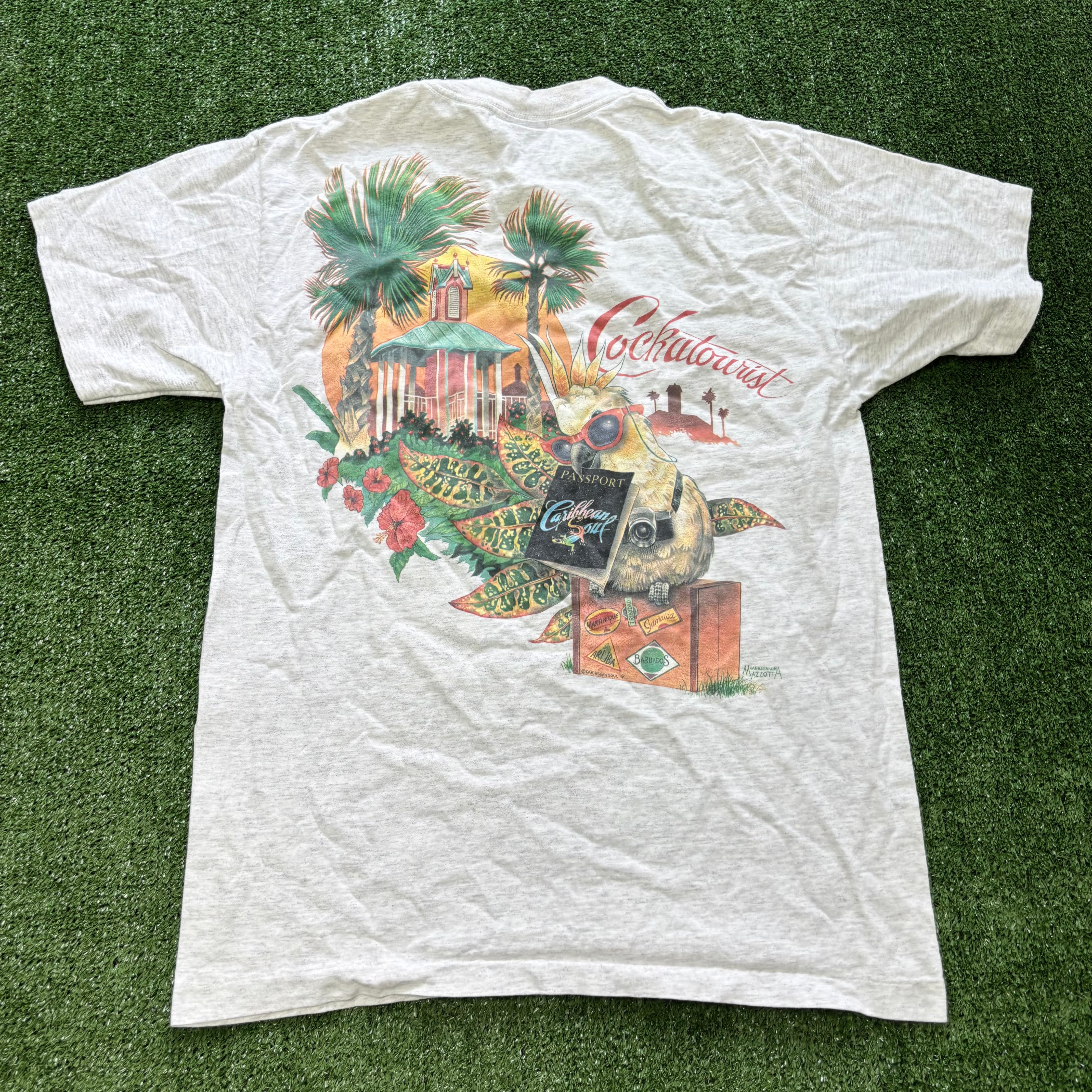 Vintage T Shirt Mens Medium Grey Single Stitch Graphic Print 90s Parrot (E)