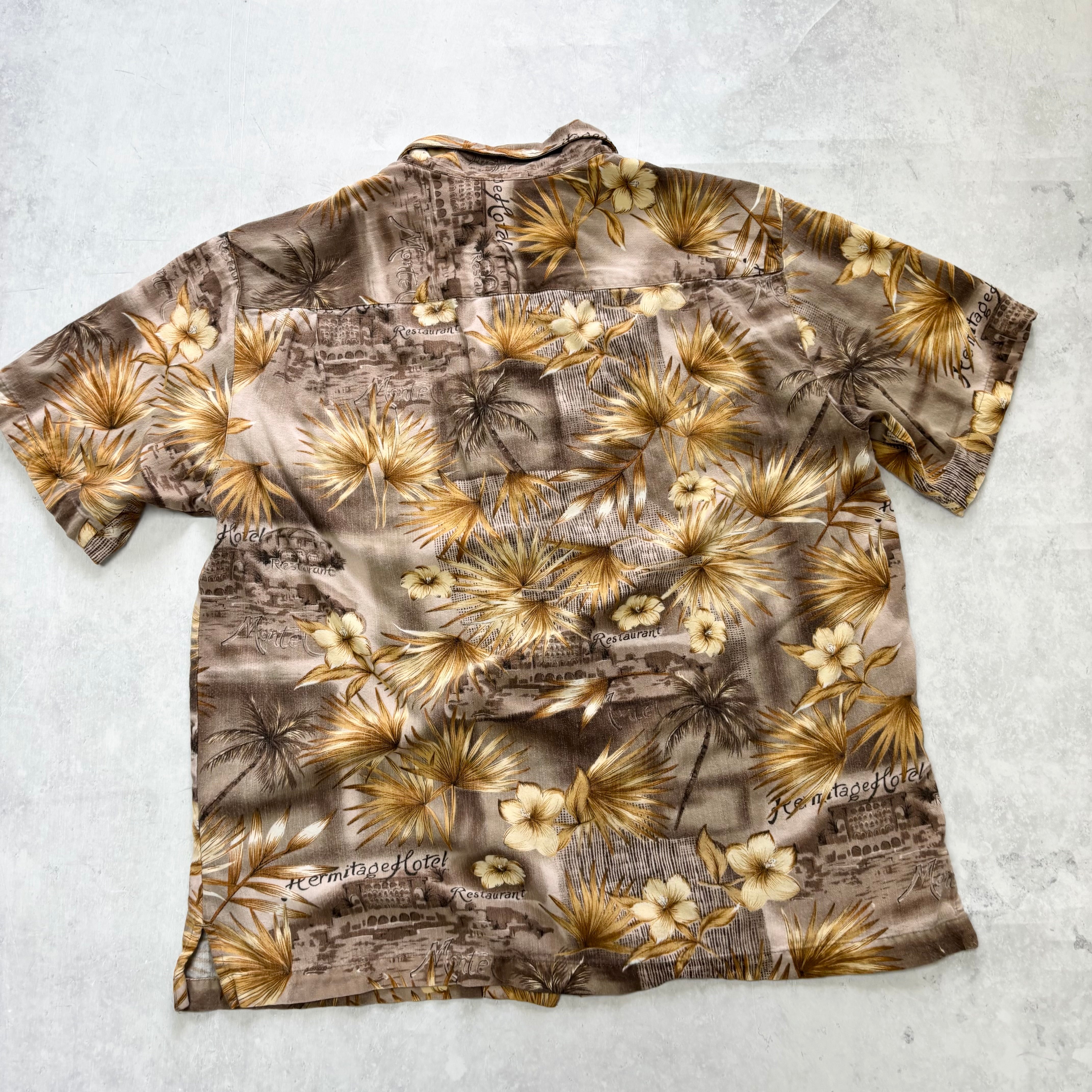 Vintage Hawaiian Shirt Mens Large Brown Floral Aloha Short Sleeve Rayon (E)