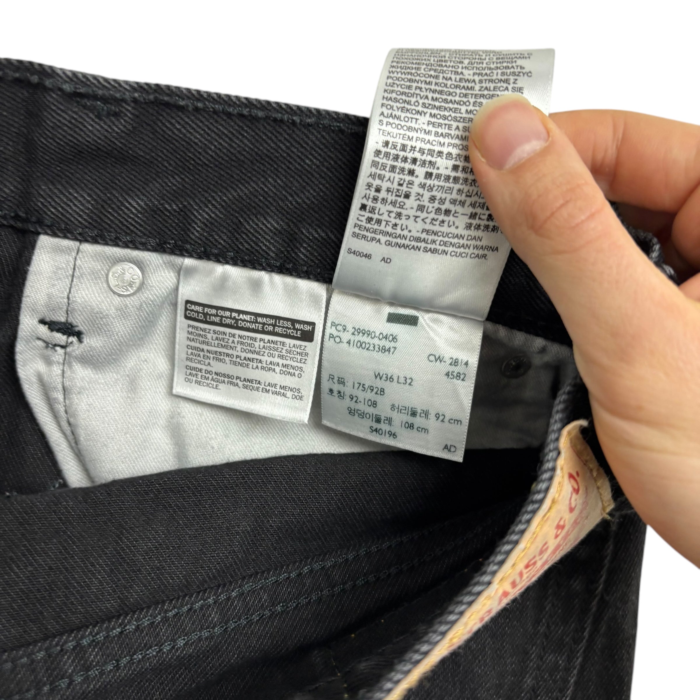 Levis 504 Jeans W36 L31 Mens Black Regular Straight Fit Denim (E)