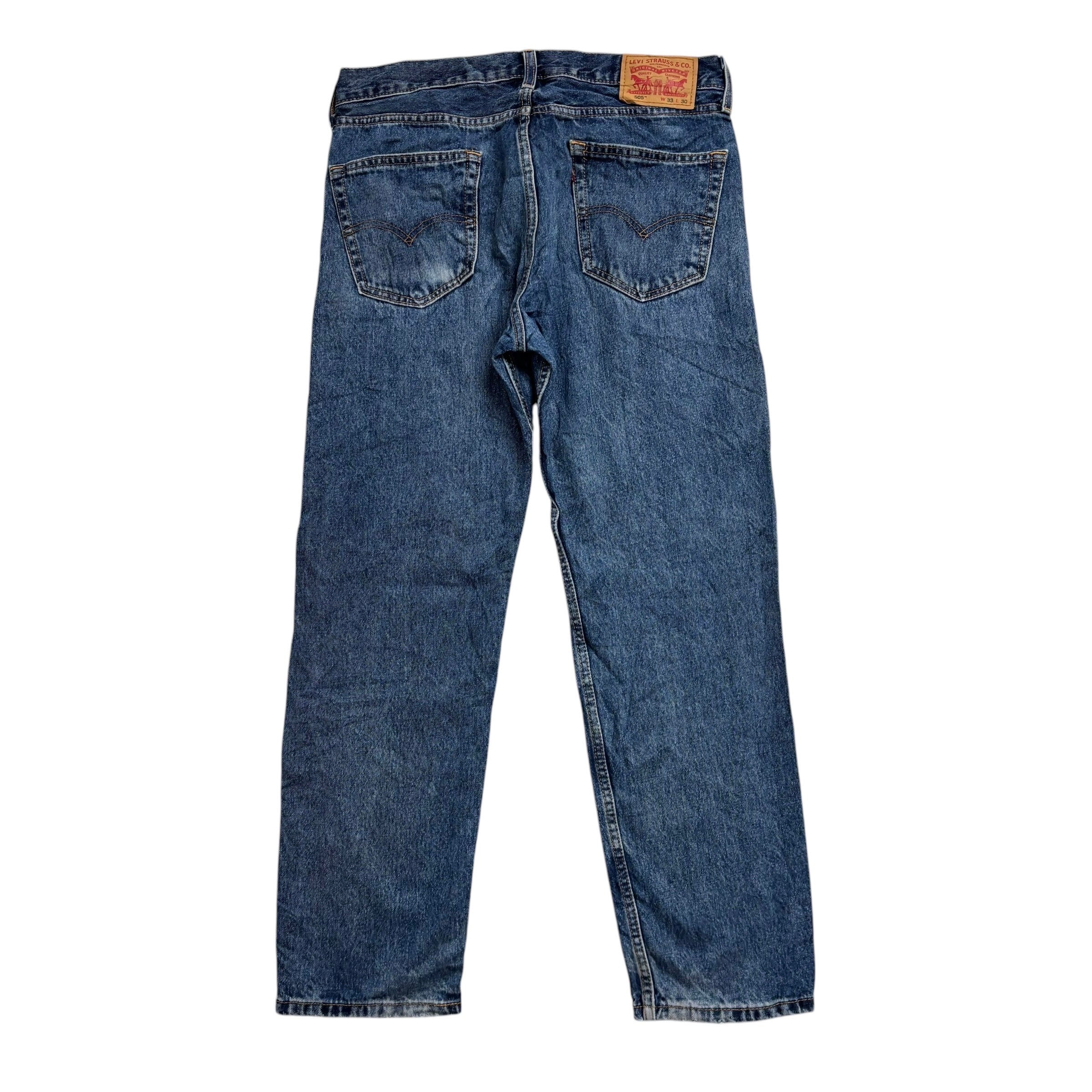 Levis 505 Jeans W33 L30 Mens Mid Blue Regular Straight Fit Denim (E)