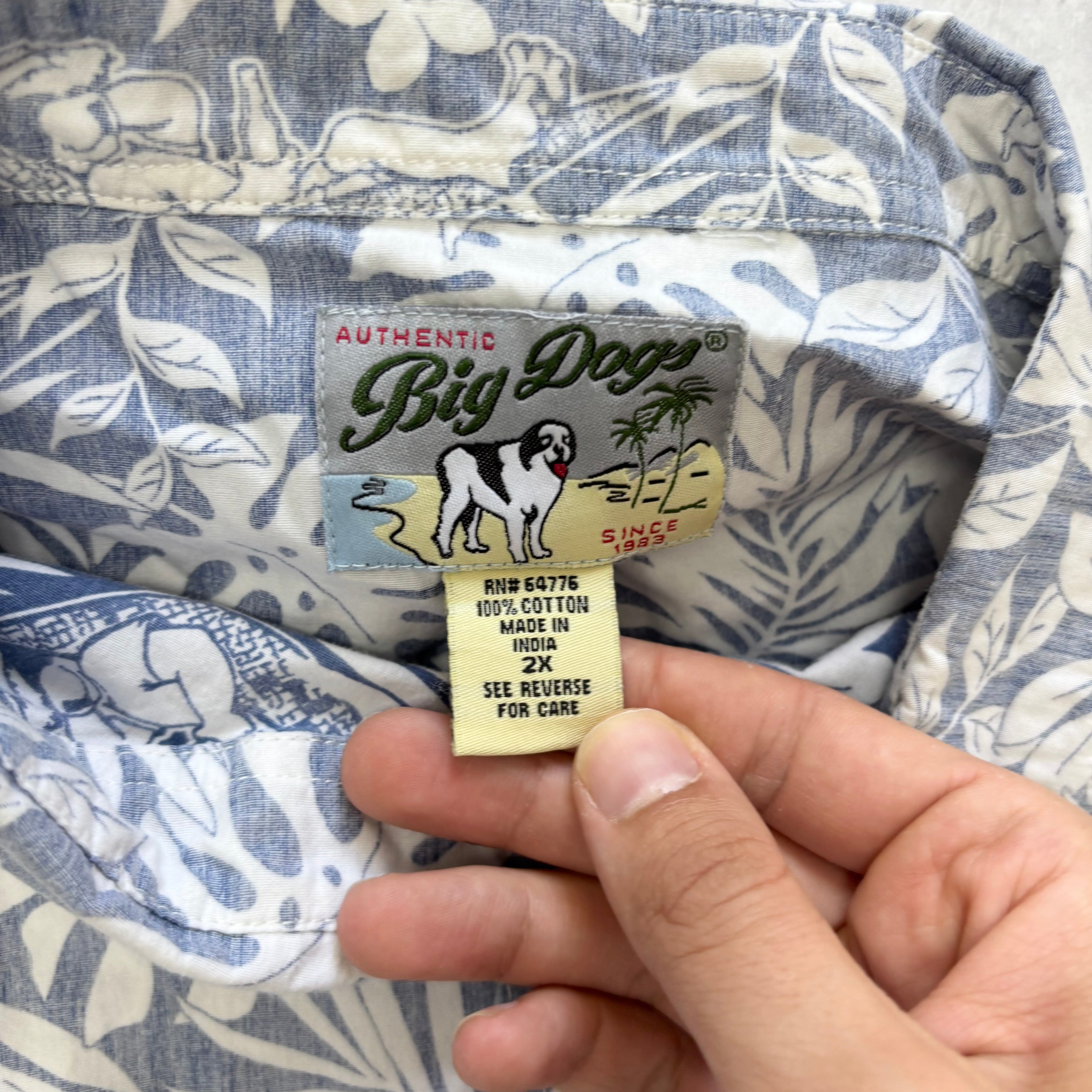 Vintage Hawaiian Shirt Mens XXL Blue Cotton Aloha Floral Short Sleeve (E)