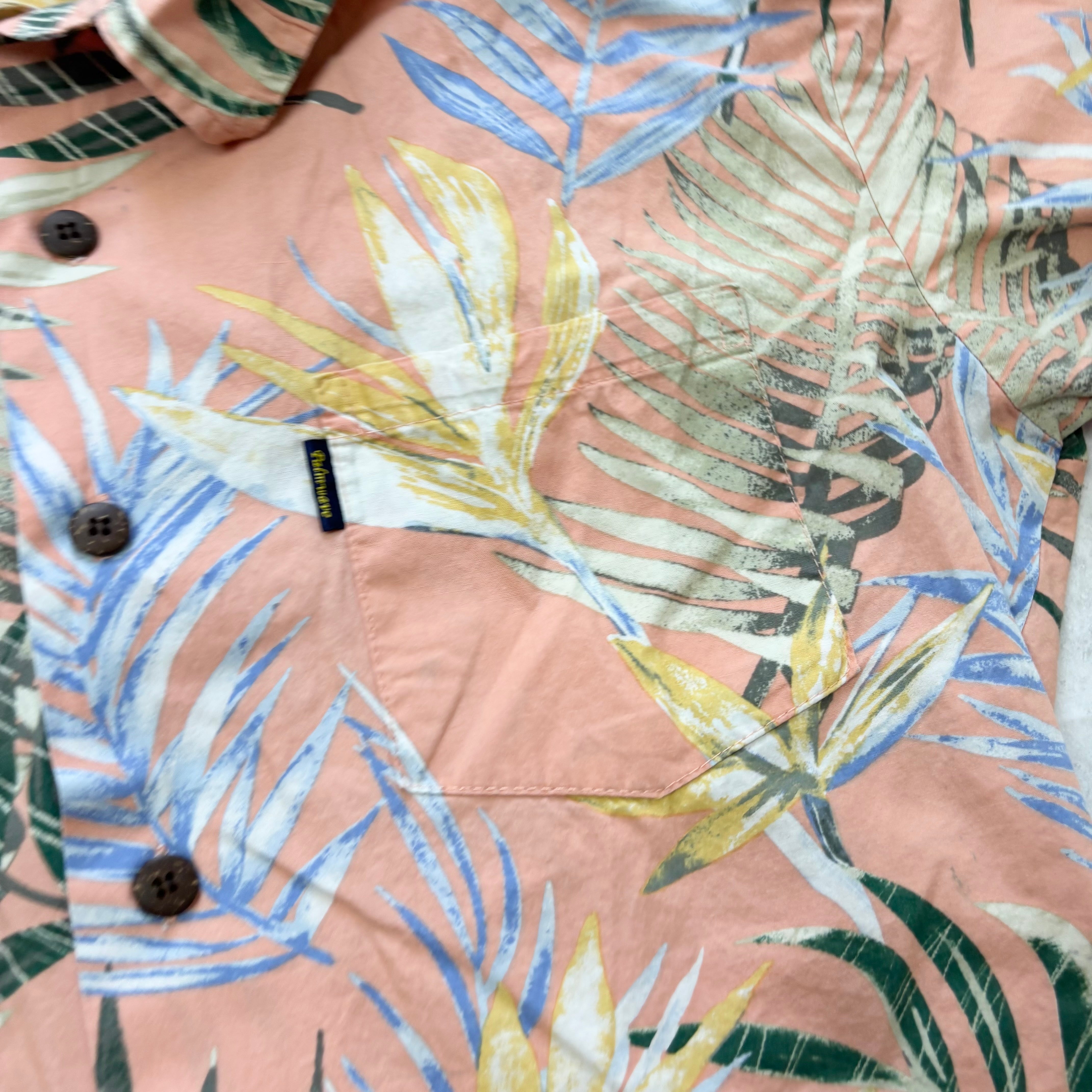 Vintage Hawaiian Shirt Mens Small Pink Floral Aloha Short Sleeve (E)