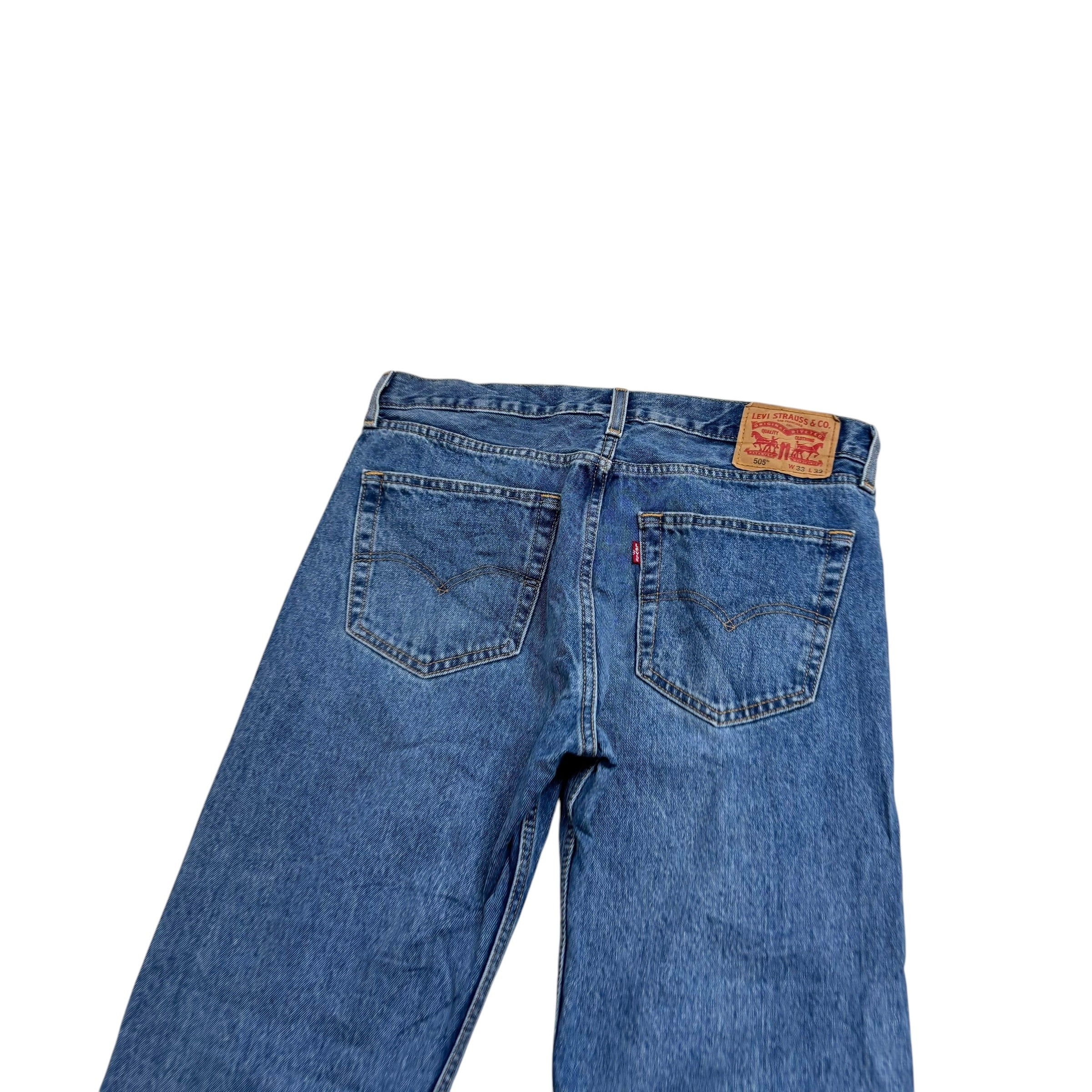 Levis 505 Jeans W33 L32 Mens Mid Blue Regular Straight Fit Denim (E)