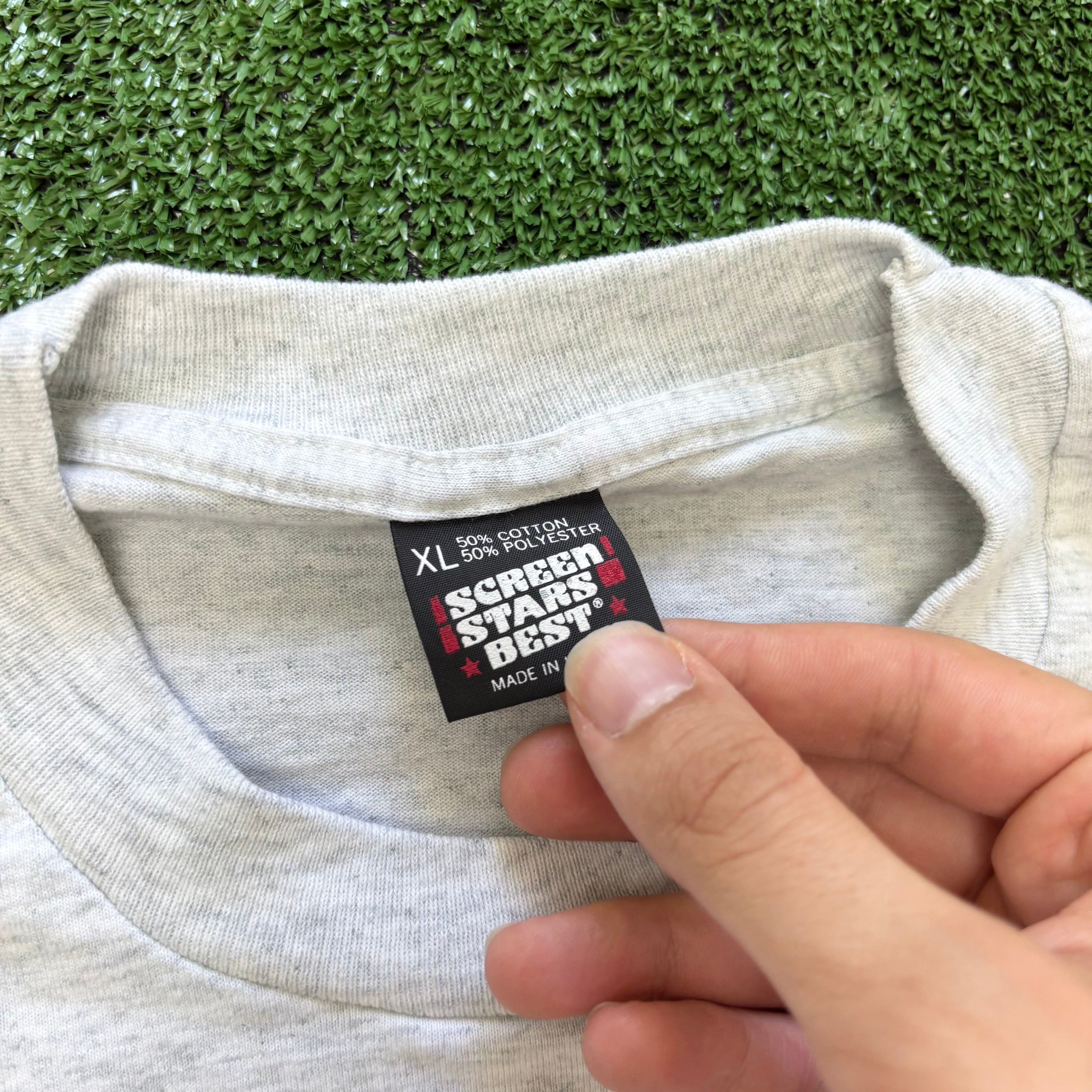 Vintage T Shirt Mens Large Grey Single Stitch Graphic Print 90s USA