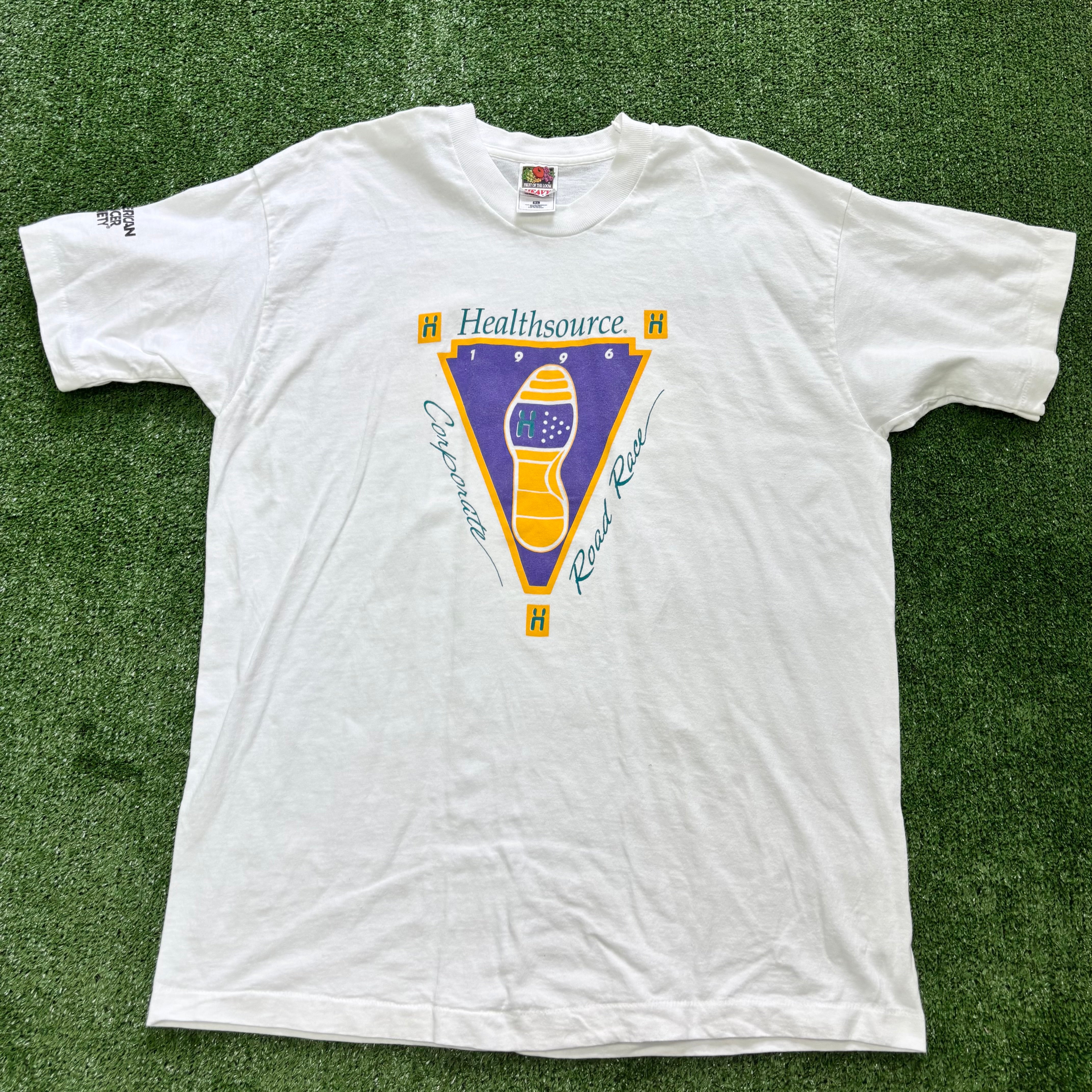 Vintage T Shirt Mens XL White Single Stitch Graphic Print 90s Running (E)