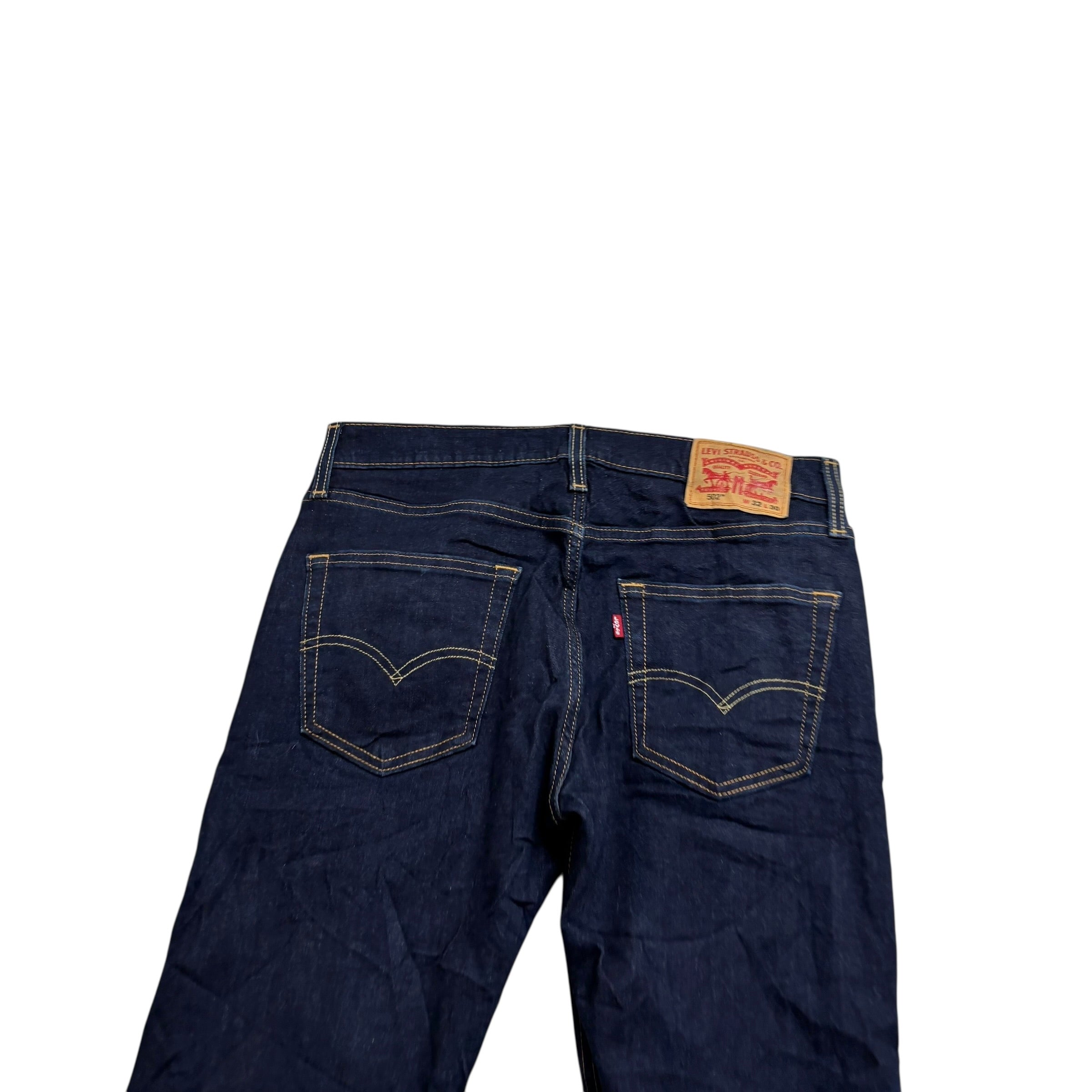 Levis 502 Jeans W32 L30 Mens Dark Blue Regular Tapered Fit Stretch Denim (E)