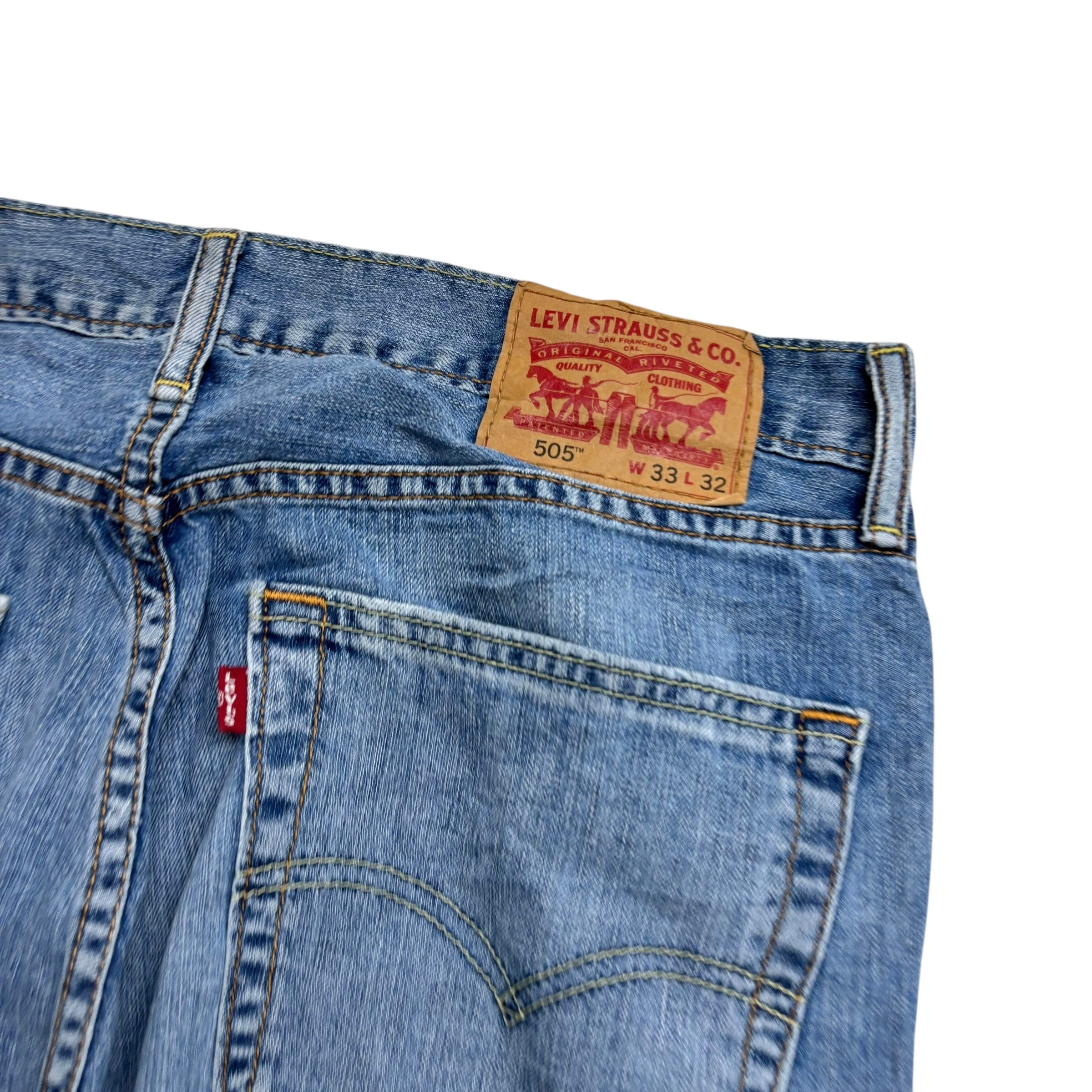 Levis 505 Jeans W33 L32 Mens Mid Blue Regular Straight Fit Denim (E)