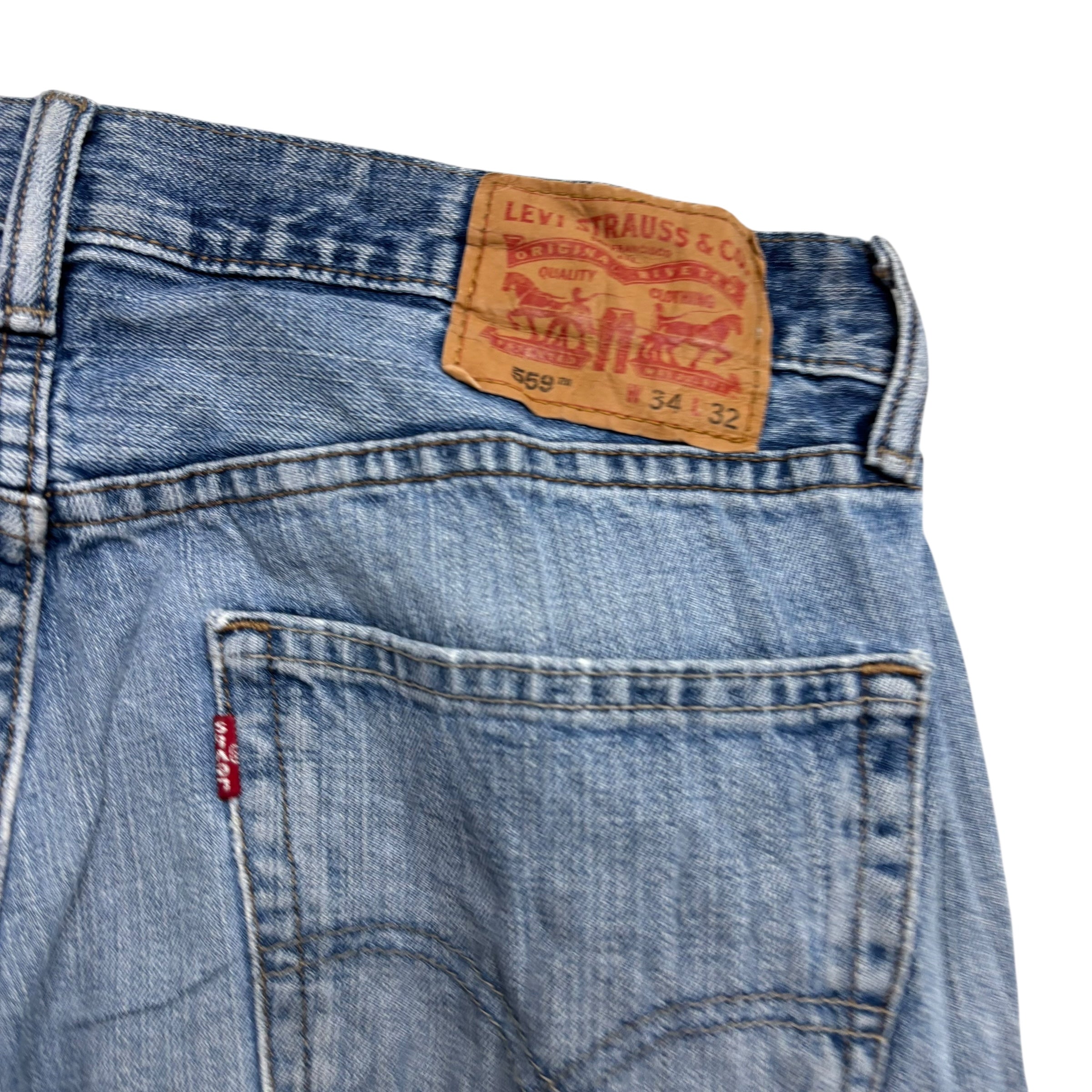 Levis 559 Jeans W34 L32 Mens Light Blue Baggy Relaxed Fit Distressed