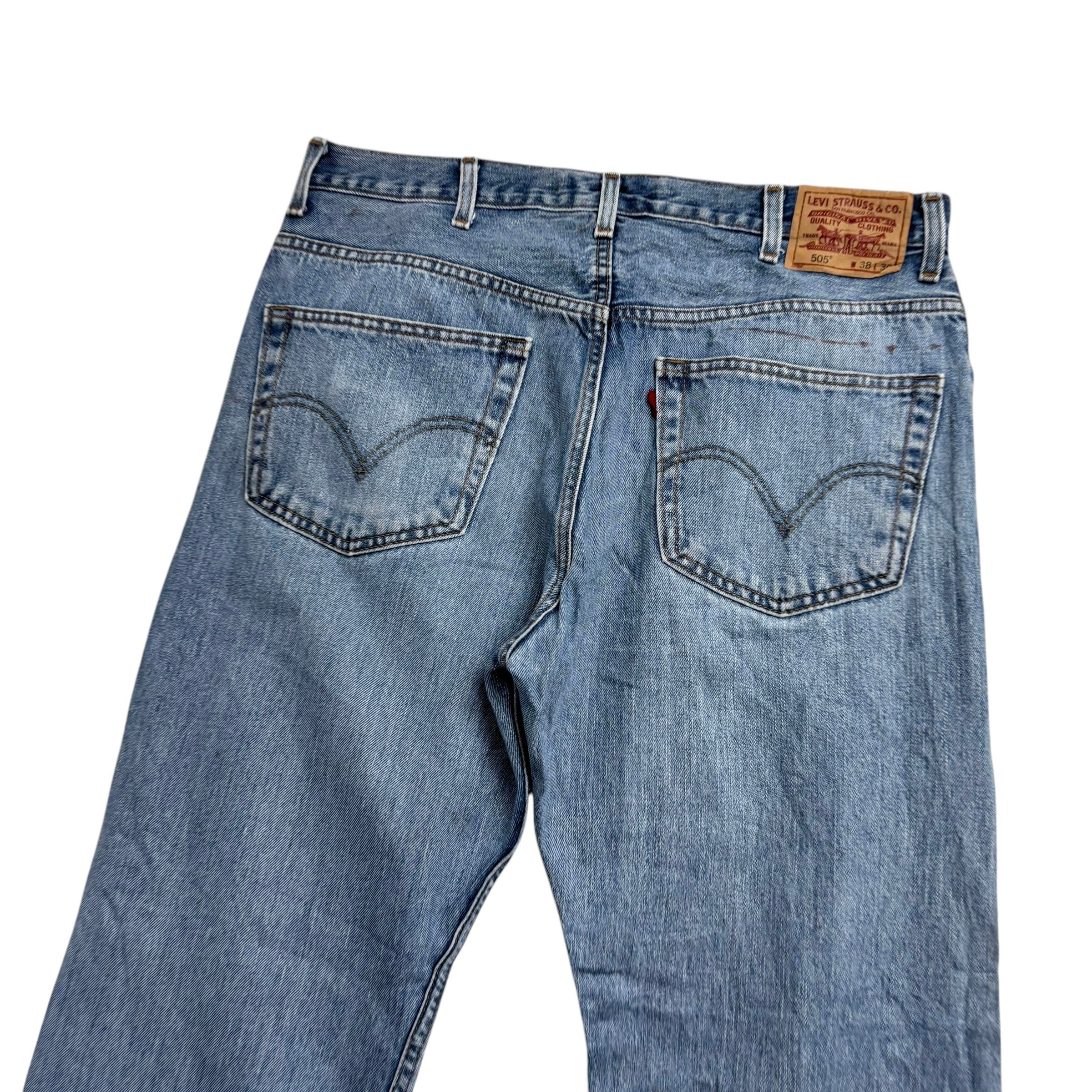 Levis 505 Jeans W38 L30 Mens Light Blue Regular Straight Fit Vintage Denim (F)