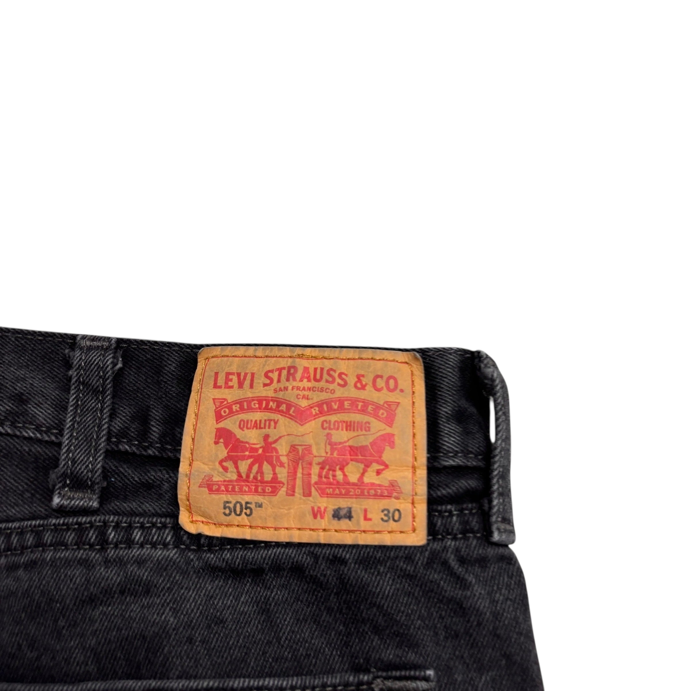 Levis 505 Jeans W44 L30 Mens Black Regular Straight Fit Denim (E)