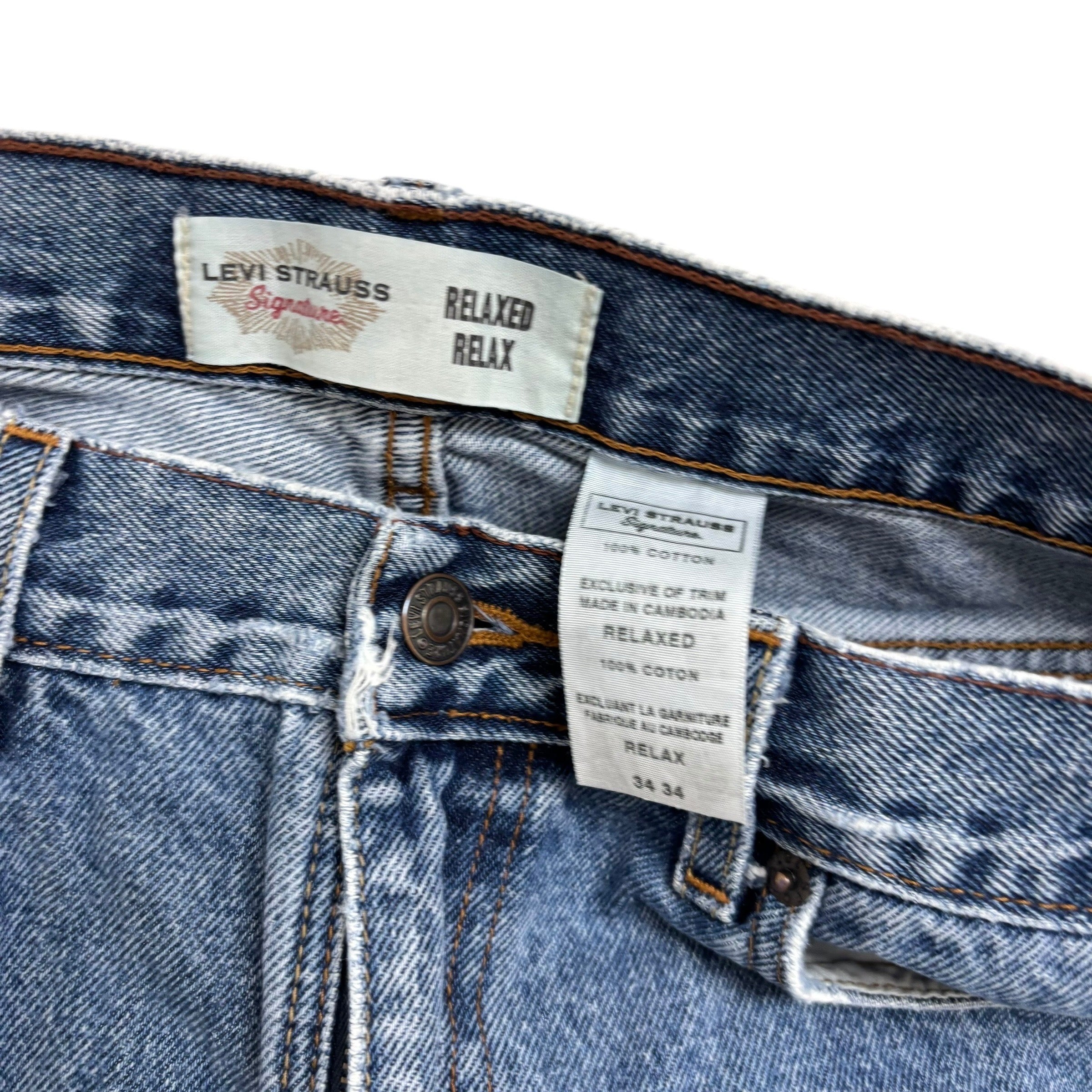 Levis Signature Jeans W34 L34 Mens Mid Blue Relaxed Straight Fit Vintage Denim