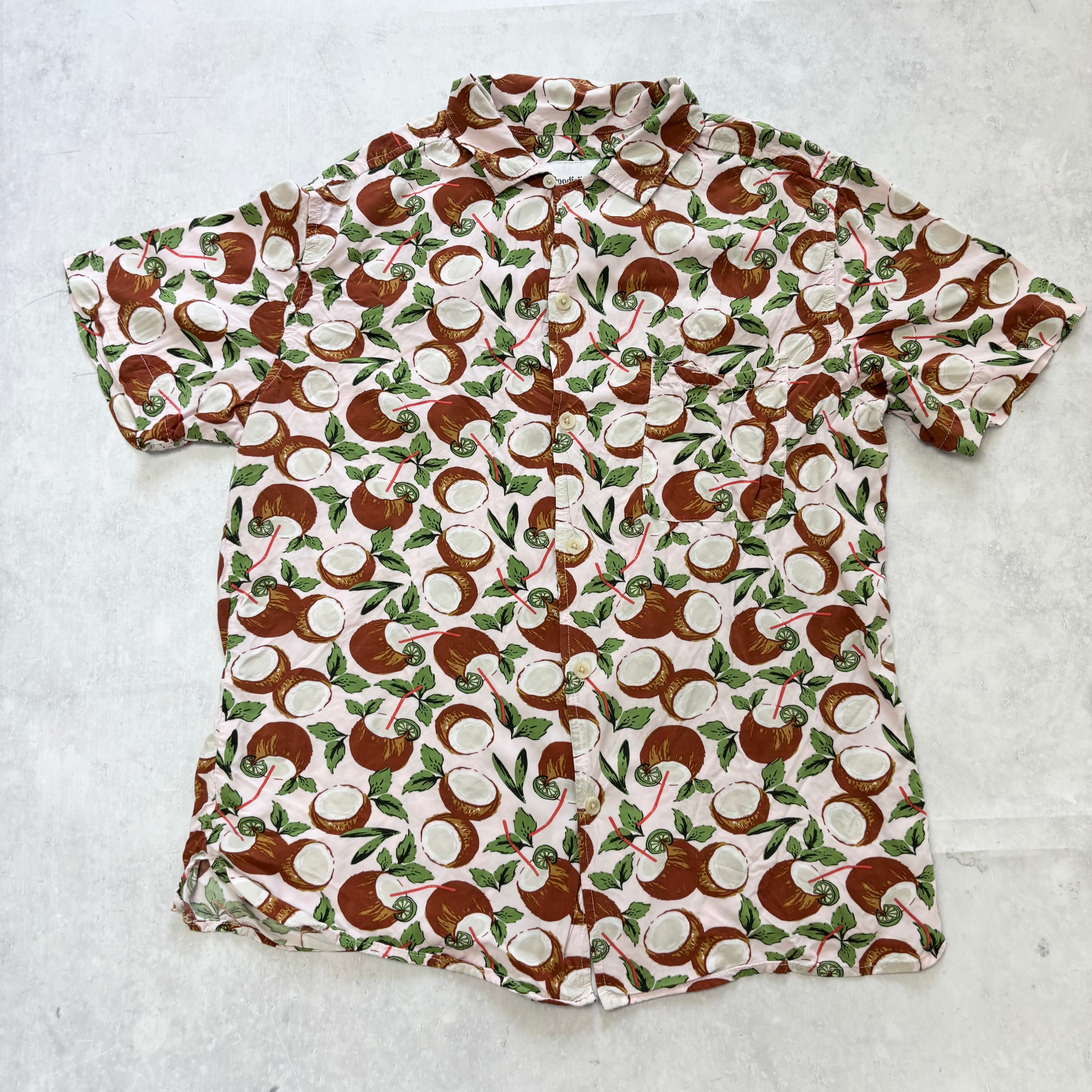 Goodfellow Hawaiian Shirt Mens Medium Pink Short Sleeve Rayon Regular Fit (E)