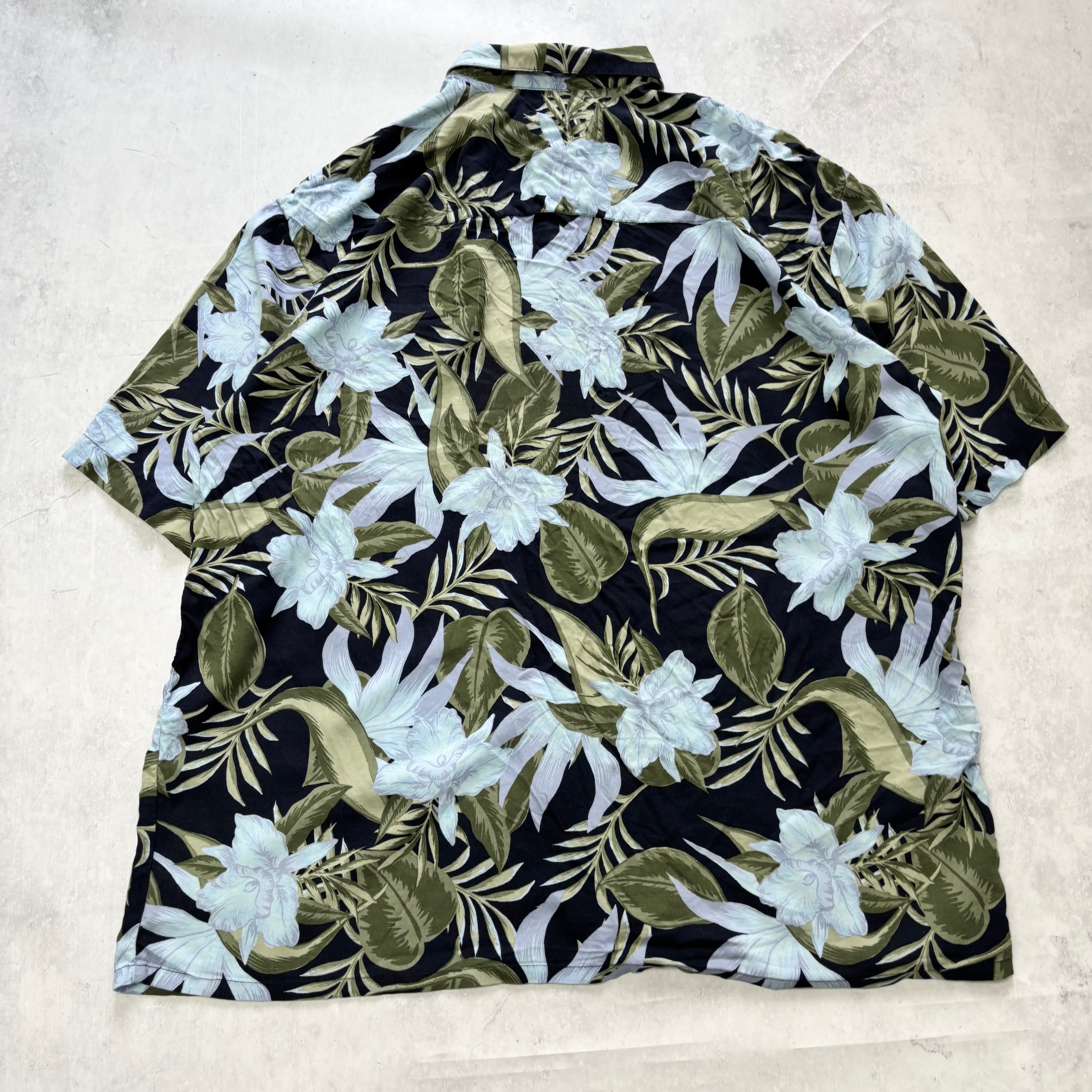 Vintage Hawaiian Shirt Mens XL Blue Floral Aloha Short Sleeve Rayon (E)