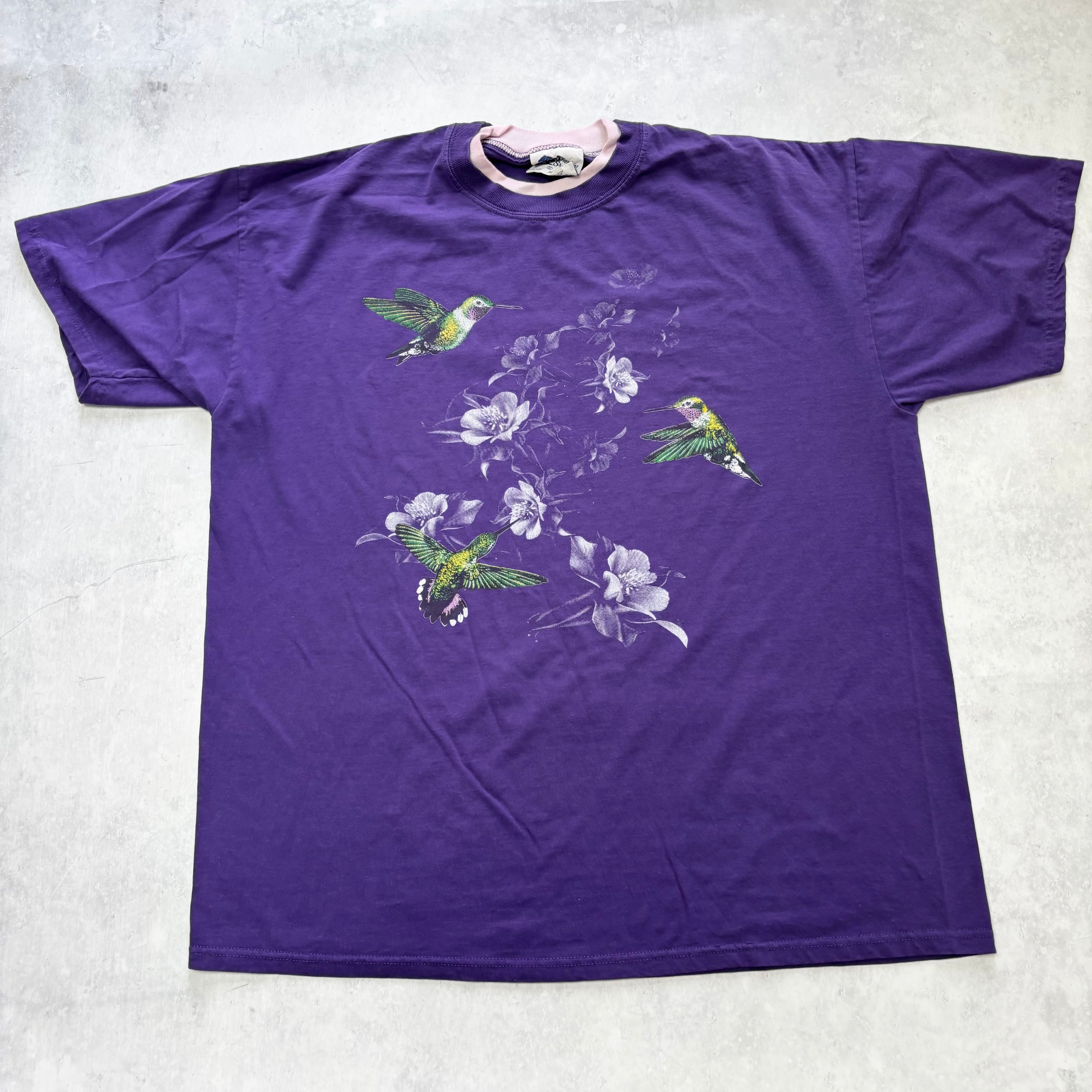 Vintage T Shirt Mens XL Purple Graphic Print 90s Birds Cottagecore (E)