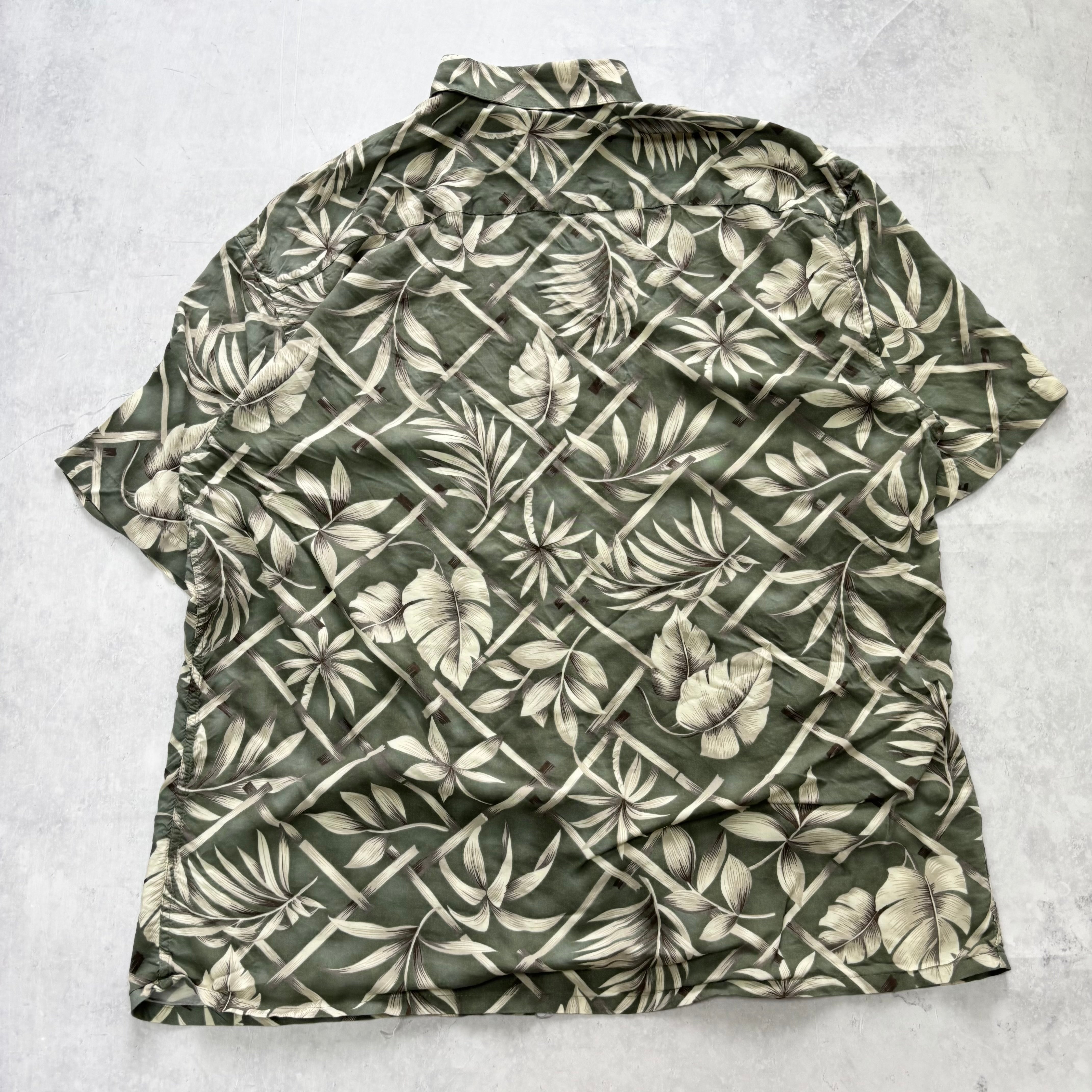 Vintage Hawaiian Shirt Mens XL Green Floral Aloha Short Sleeve Rayon (E)