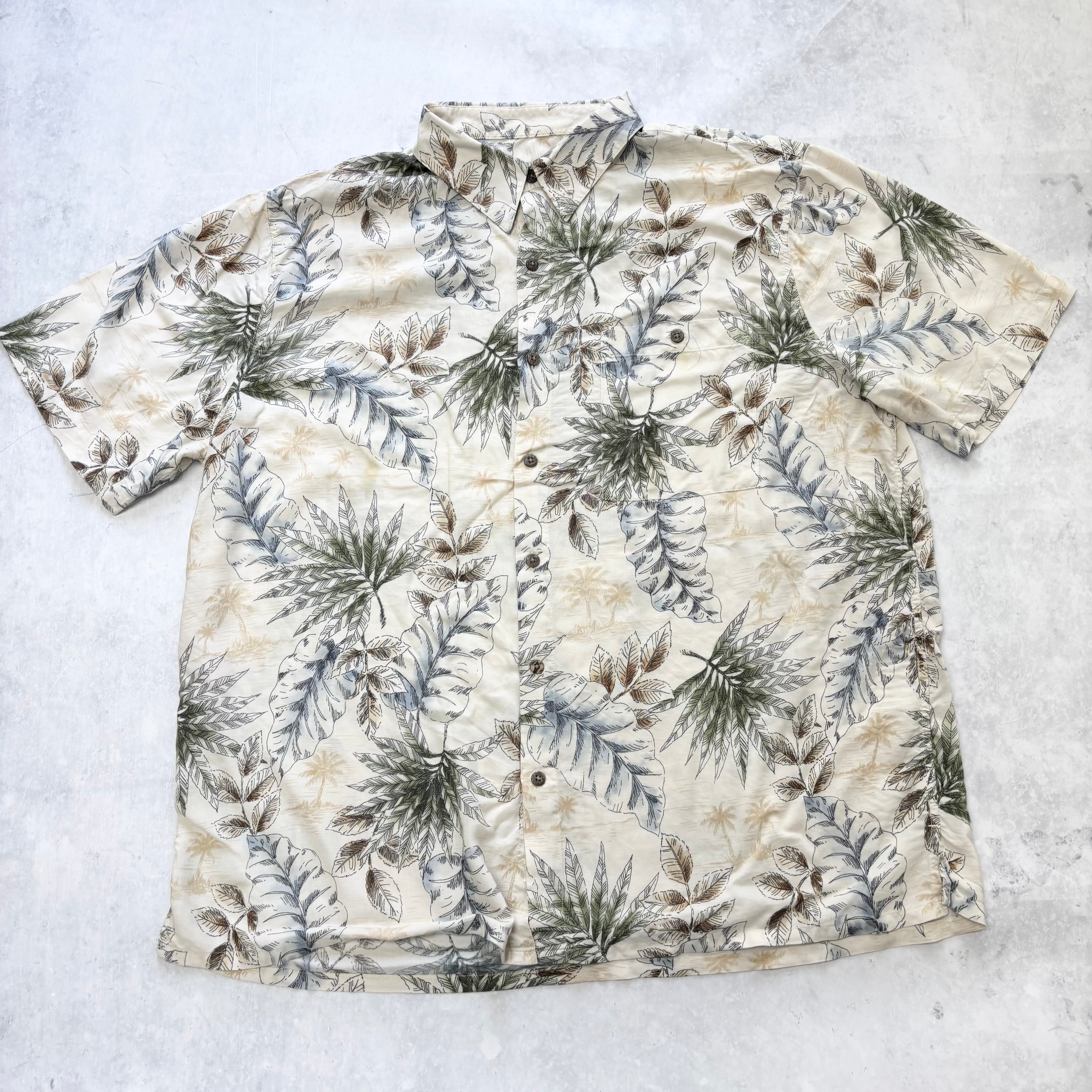 Vintage Hawaiian Shirt Mens XL Beige Floral Aloha Short Sleeve Rayon (E)