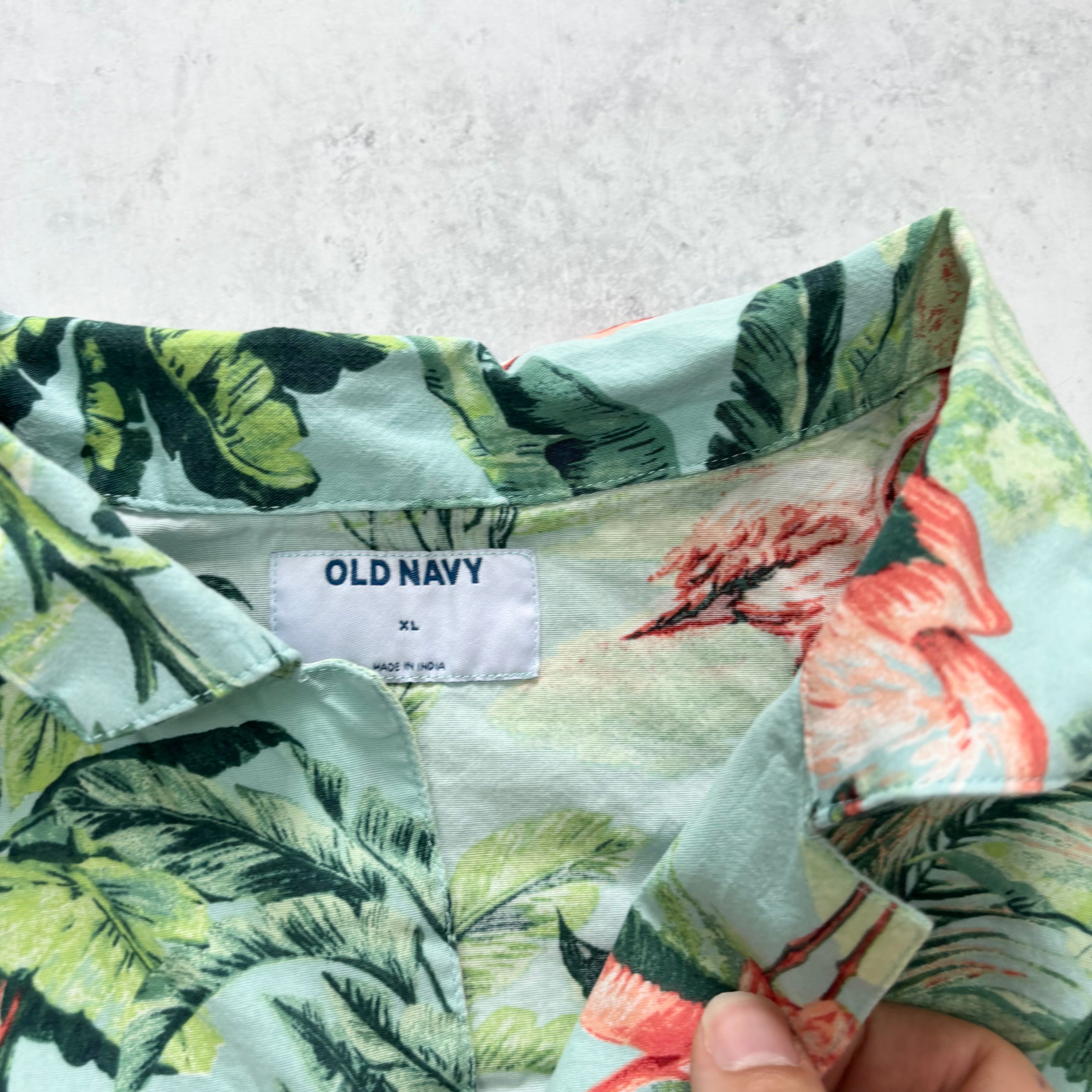 Hawaiian Shirt Mens XL Green Floral Aloha Short Sleeve Viscose (E)