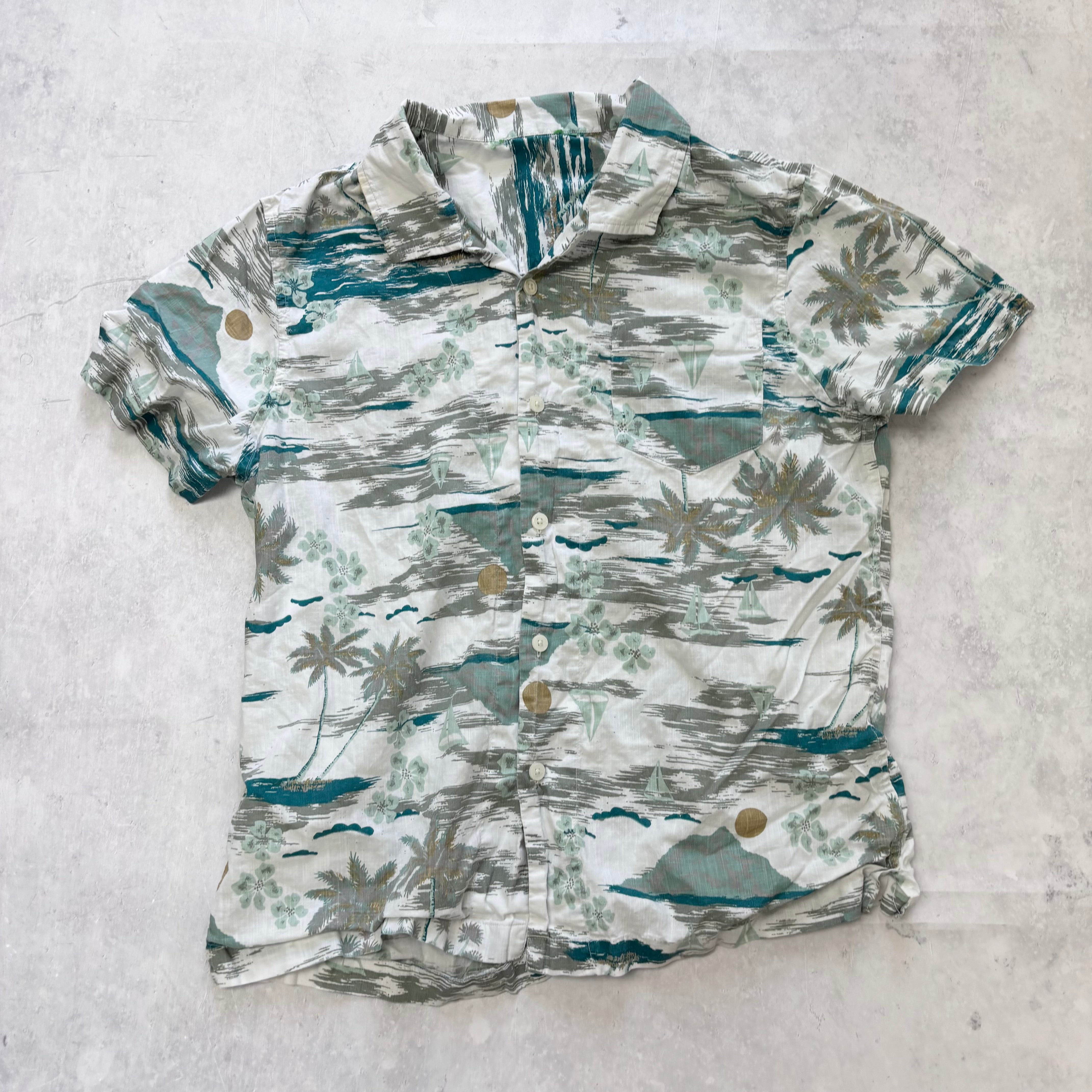 Hawaiian Shirt Mens Small White Aloha Floral Short Sleeve Cotton (E)