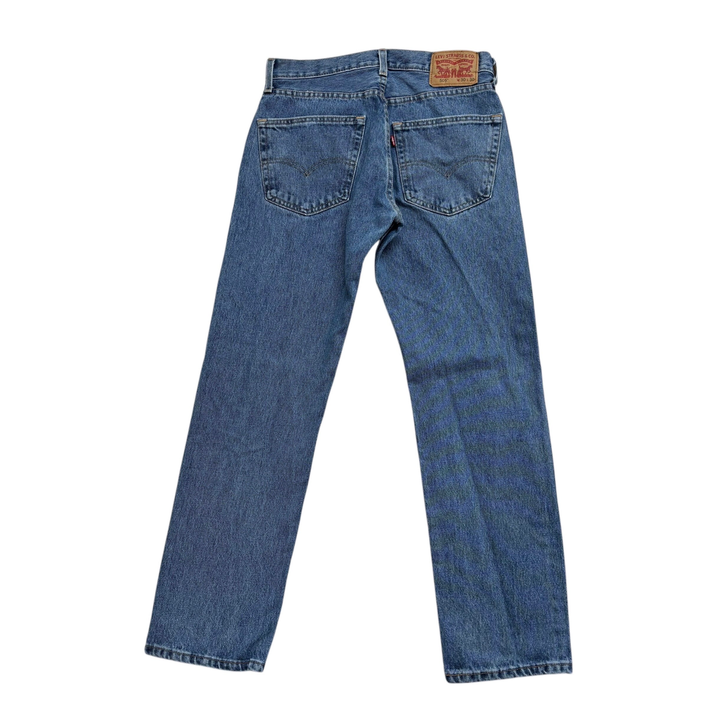 Levis 505 Jeans W30 L30 Mens Mid Blue Regular Straight Fit Denim (E)