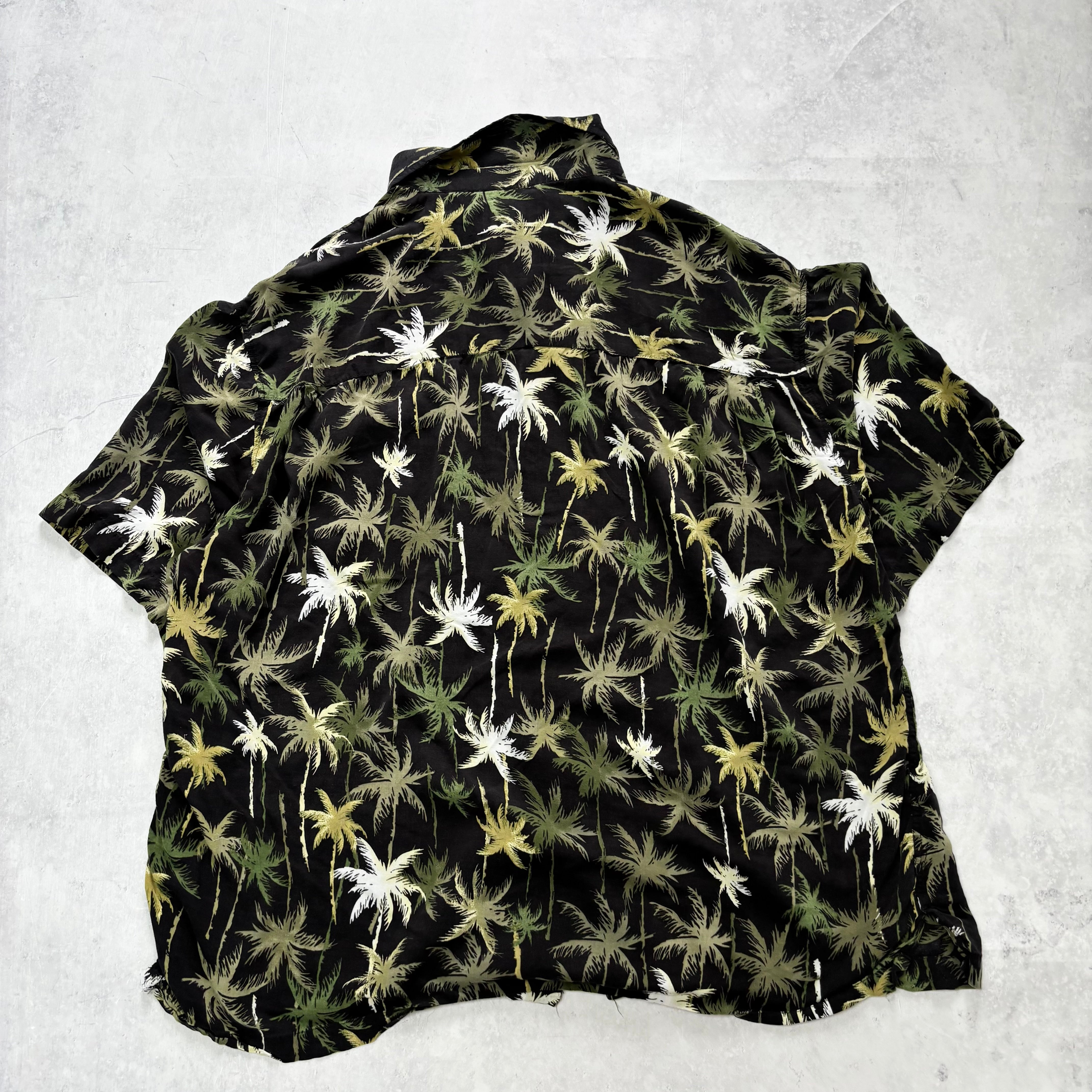 Vintage Hawaiian Shirt Mens Large Black Aloha Floral Short Sleeve Rayon (E)