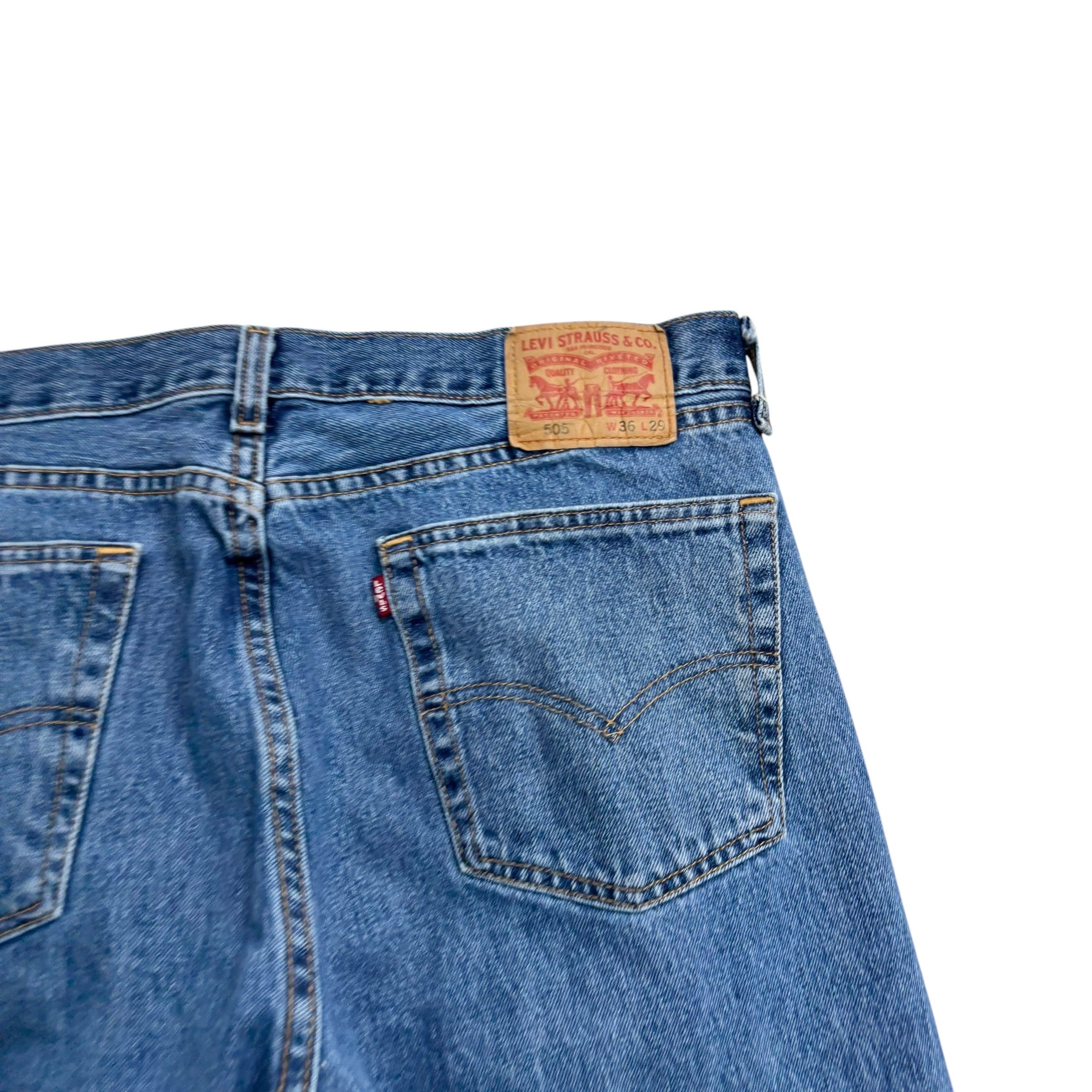 Levis 505 Jeans W36 L29 Mens Mid Blue Regular Straight Fit Denim