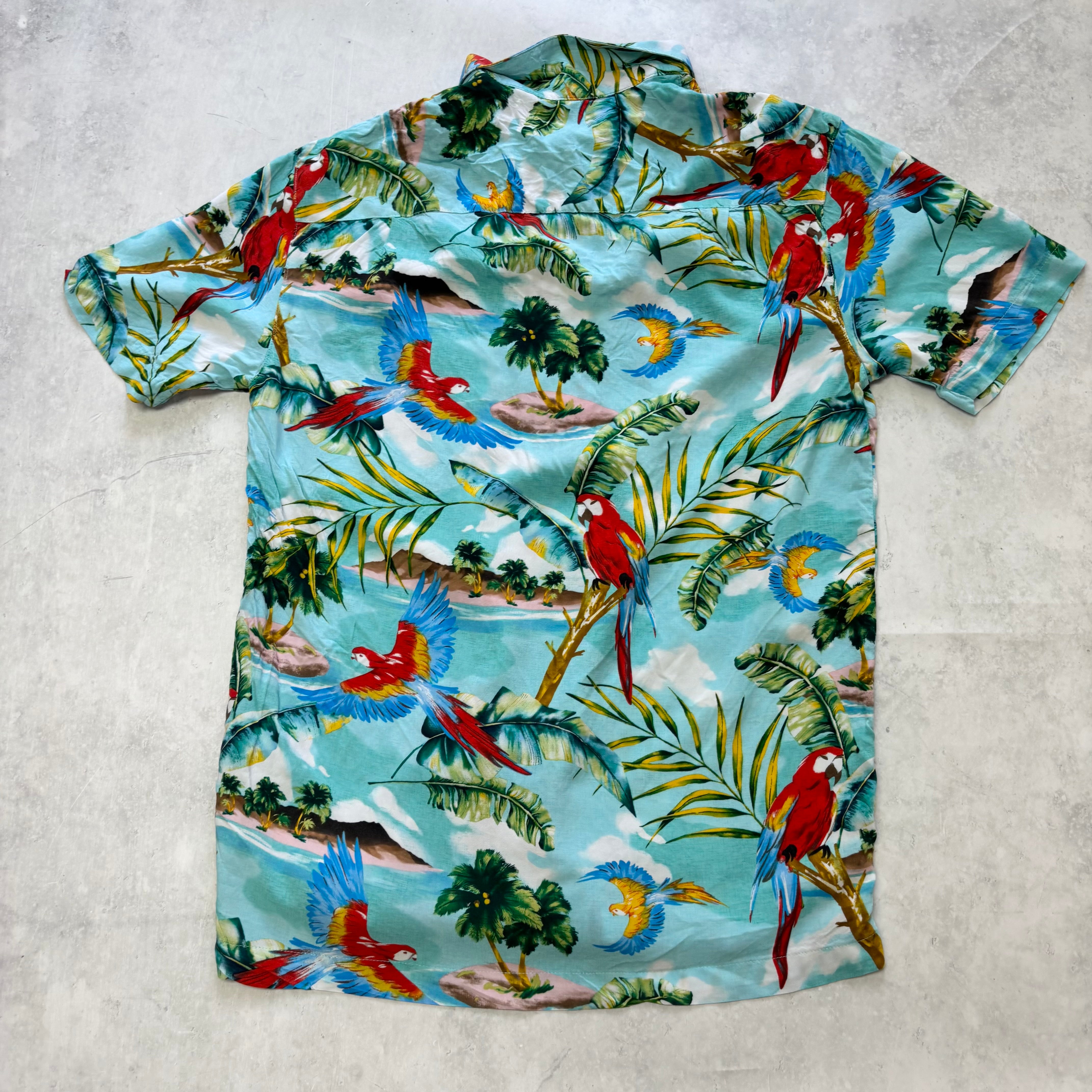 George Hawaiian Shirt Mens Small Blue Floral Aloha Short Sleeve Rayon (E)