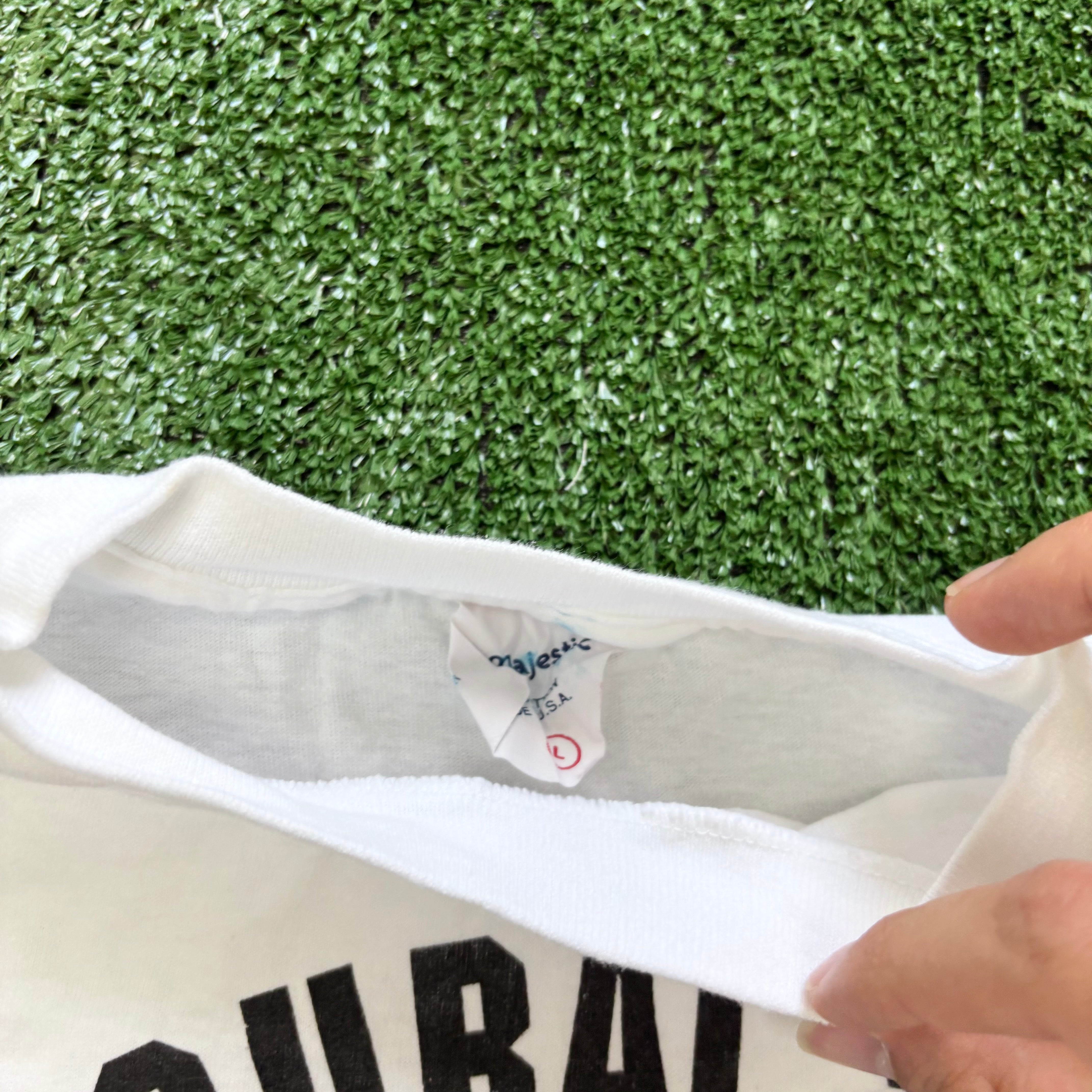 Vintage T Shirt Mens Large White Single Stitch Graphic Print 90s Baseball (E)