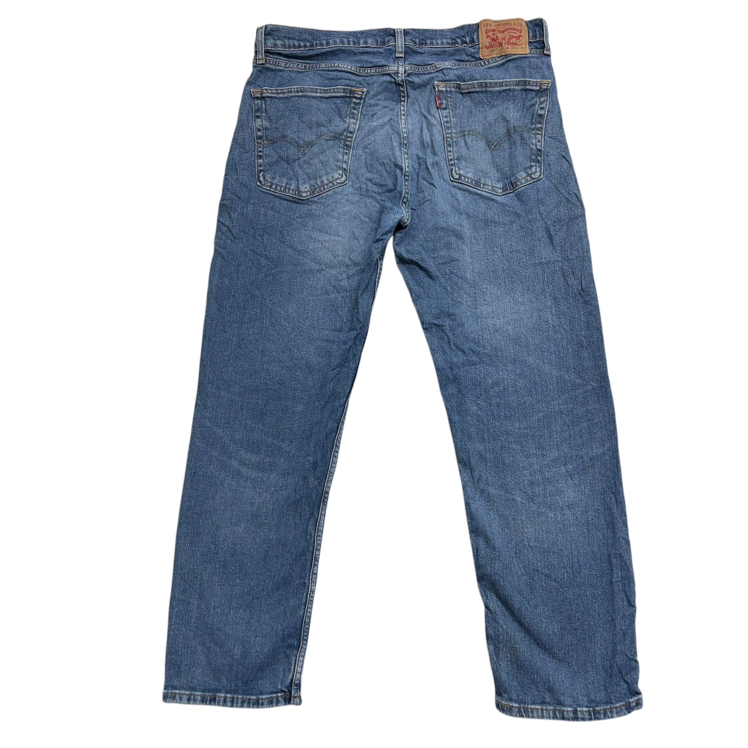 Levis 505 Jeans W36 L30 Mens Mid Blue Regular Straight Fit Stretch Denim