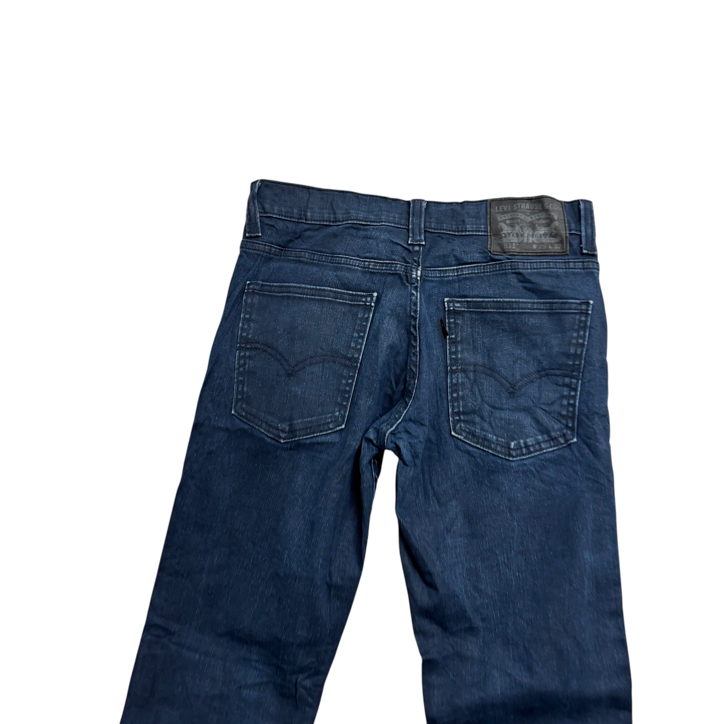 Levis 511 Jeans W29 L31 Mens Navy Blue Slim Fit Stretch Waxed Denim (E)