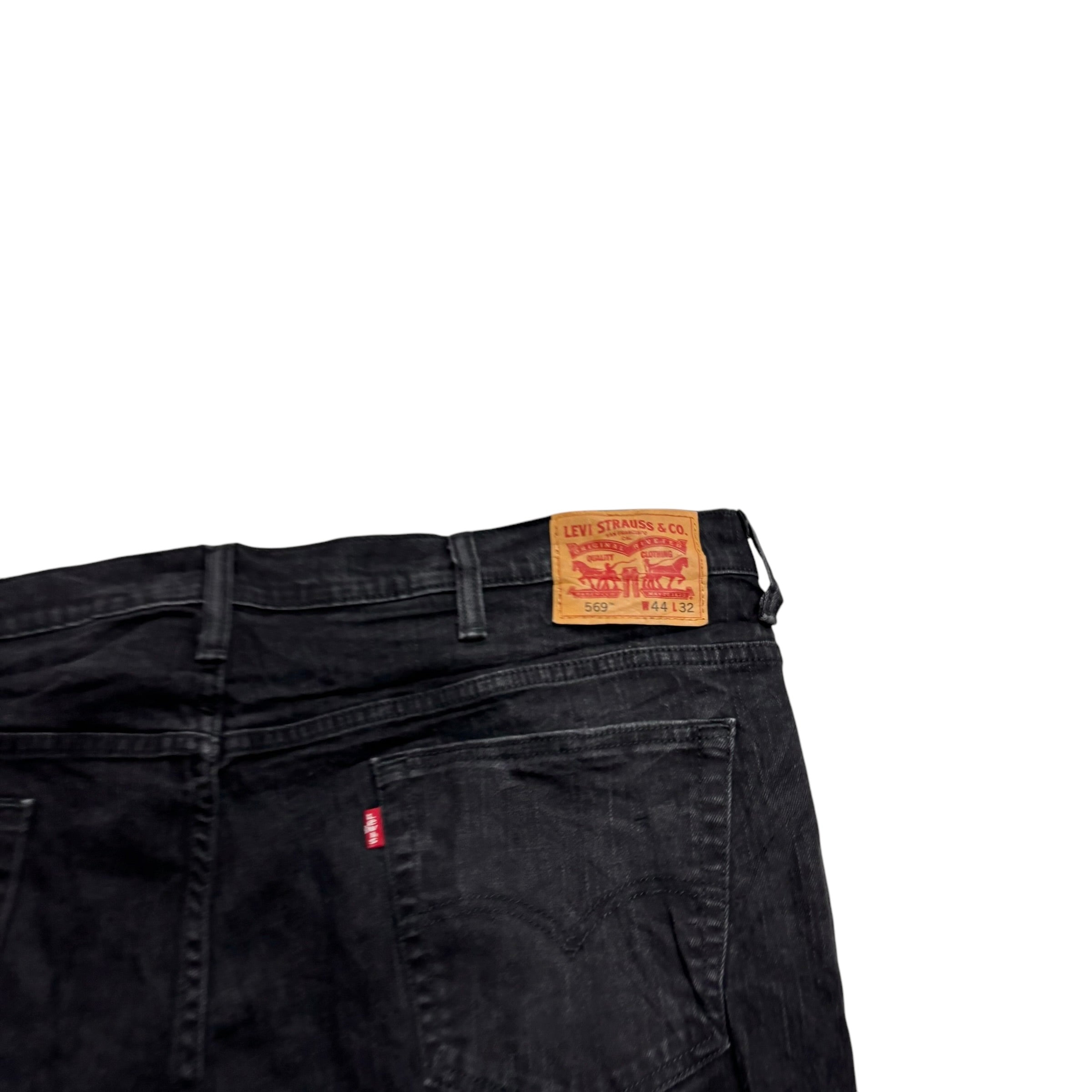 Levis 569 Jeans W44 L30 Mens Black Relaxed Straight Fit Stretch Denim