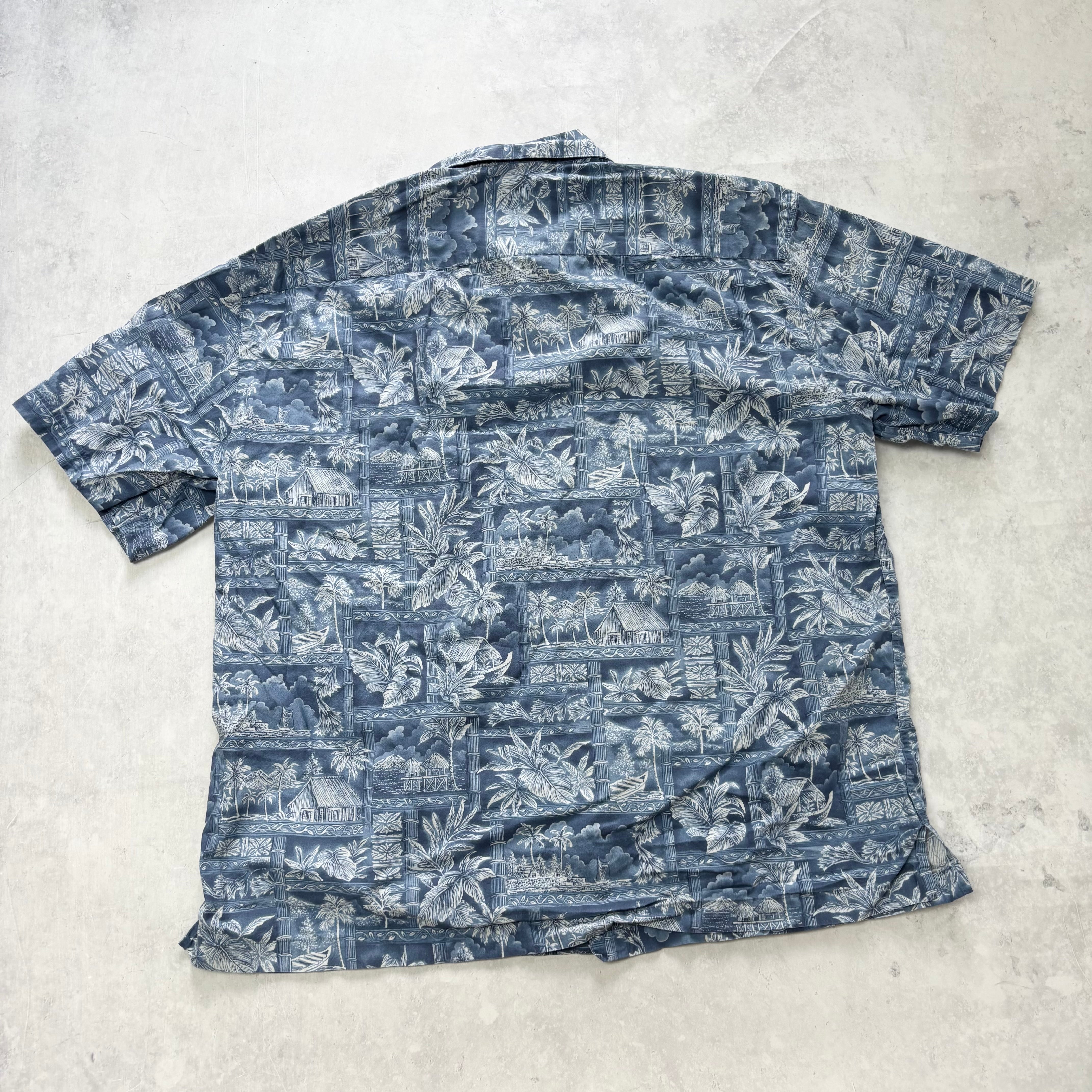 Vintage Hawaiian Shirt Mens XL Blue Floral Aloha Short Sleeve Cotton (E)