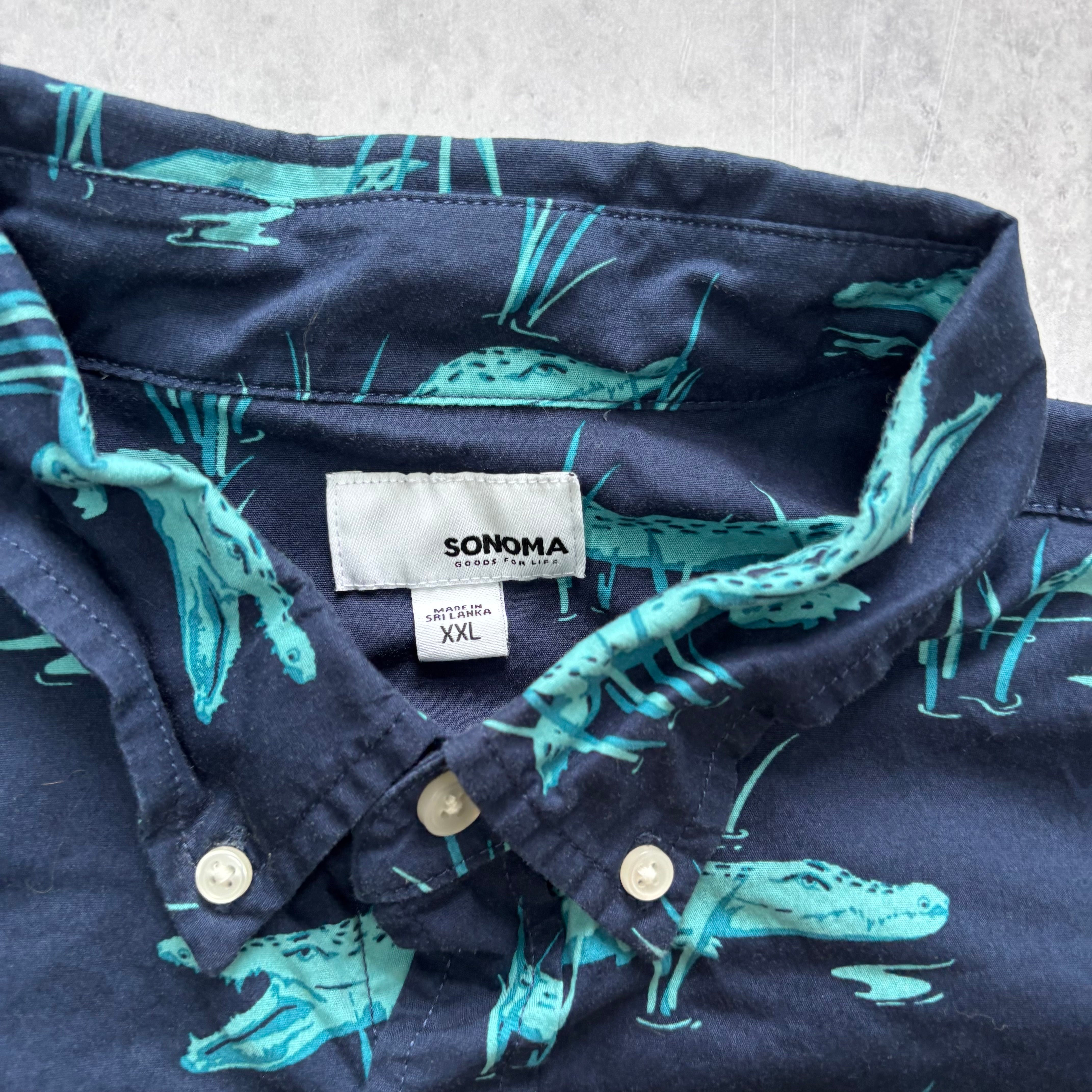 Sonoma Hawaiian Shirt Mens XXL Navy Aloha Short Sleeve Cotton Regular Fit (E)