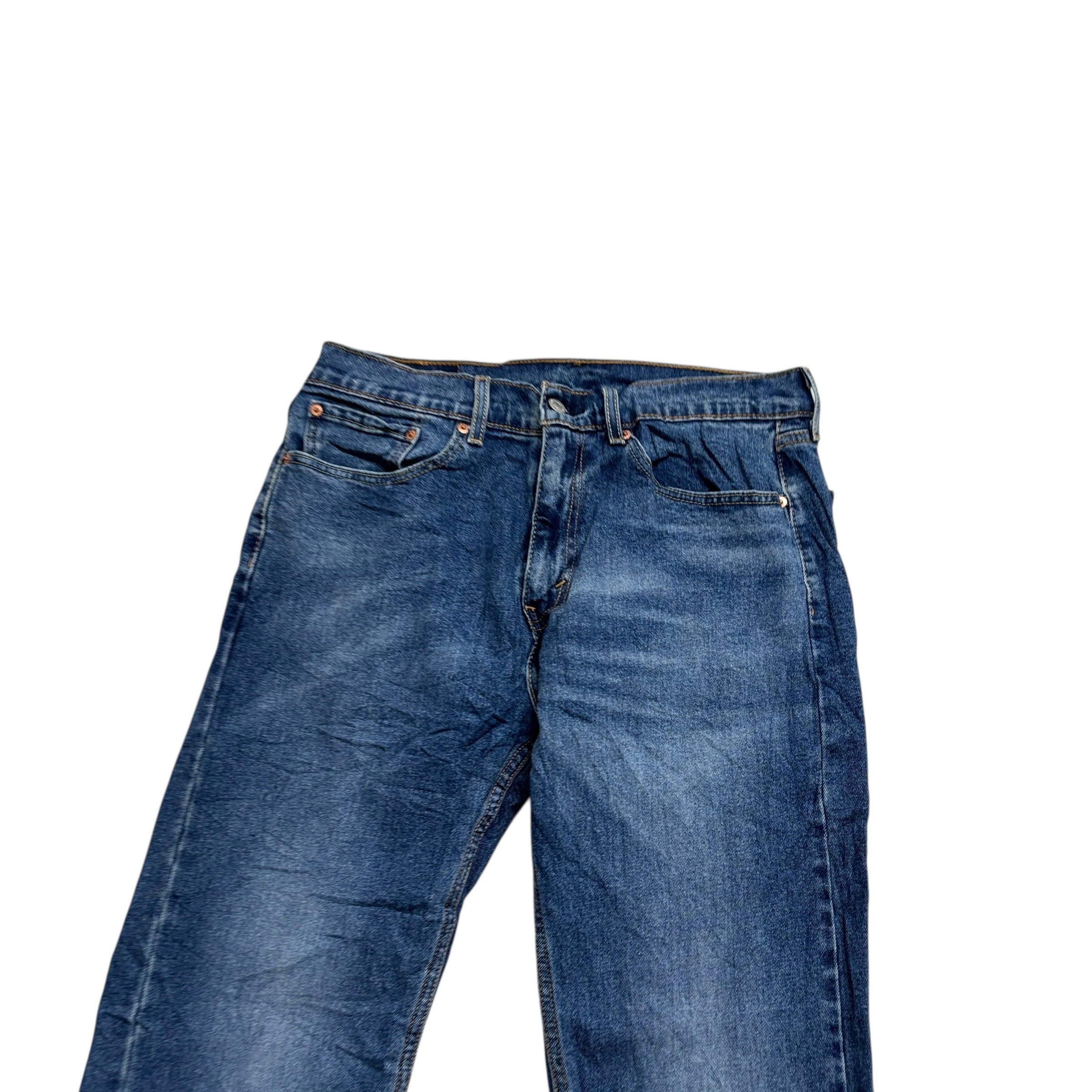 Levis 505 Jeans W32 L30 Mens Mid Blue Regular Straight Fit Stretch Denim (E)