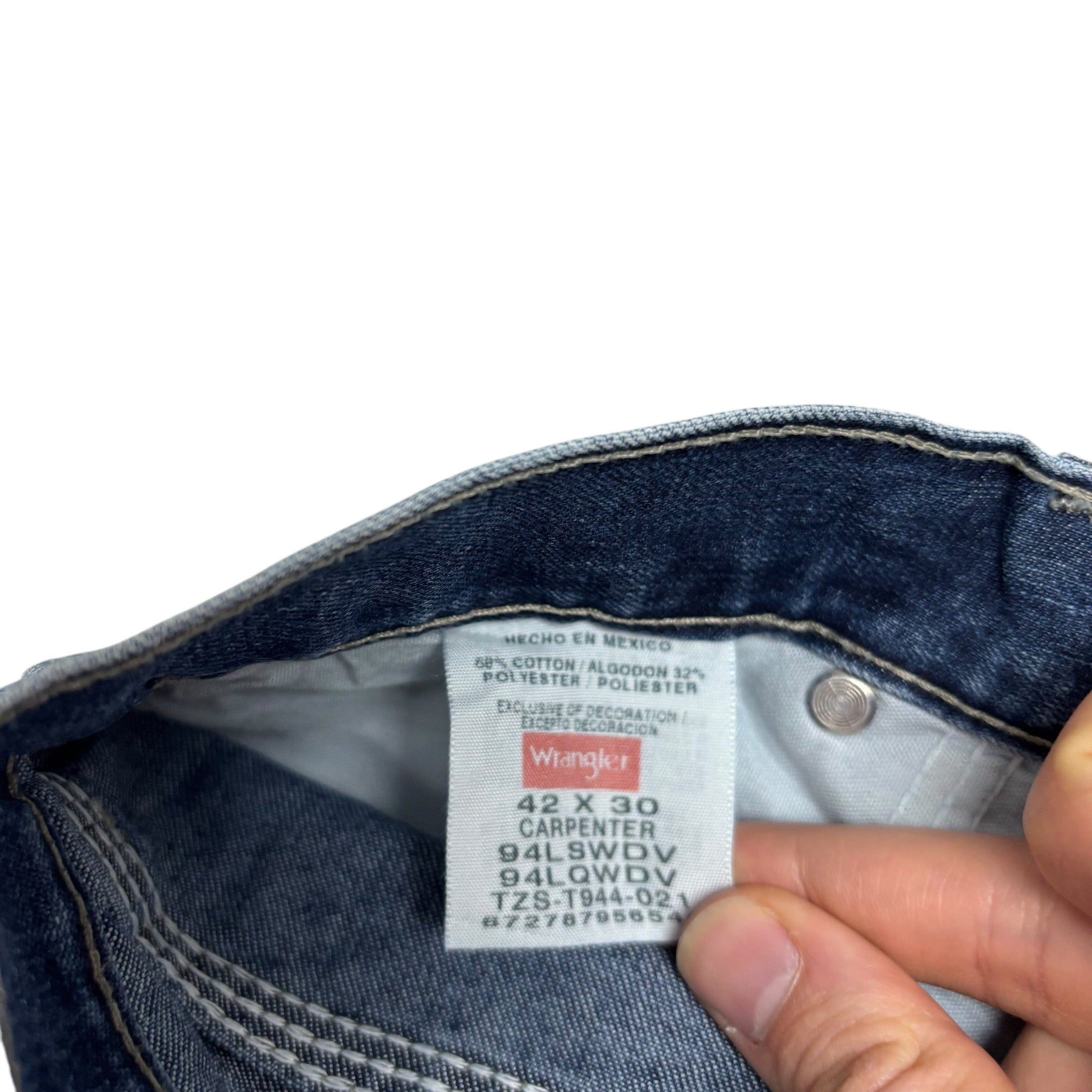 Wrangler Carpenter Jeans W42 L30 Mens Dark Blue Relaxed Straight Fit Denim (E)