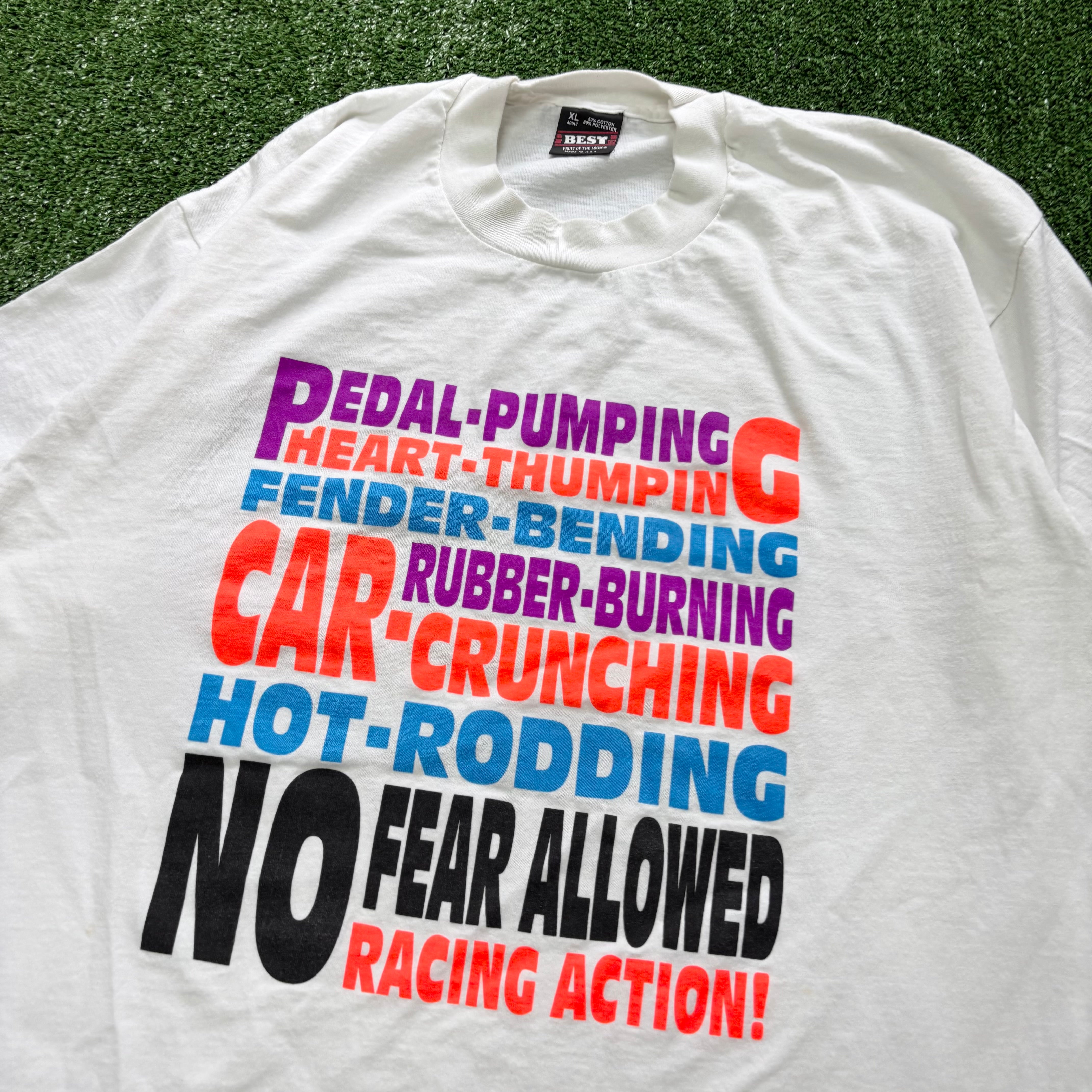 Vintage T Shirt Mens XL White Single Stitch Graphic Print 90s USA Racing