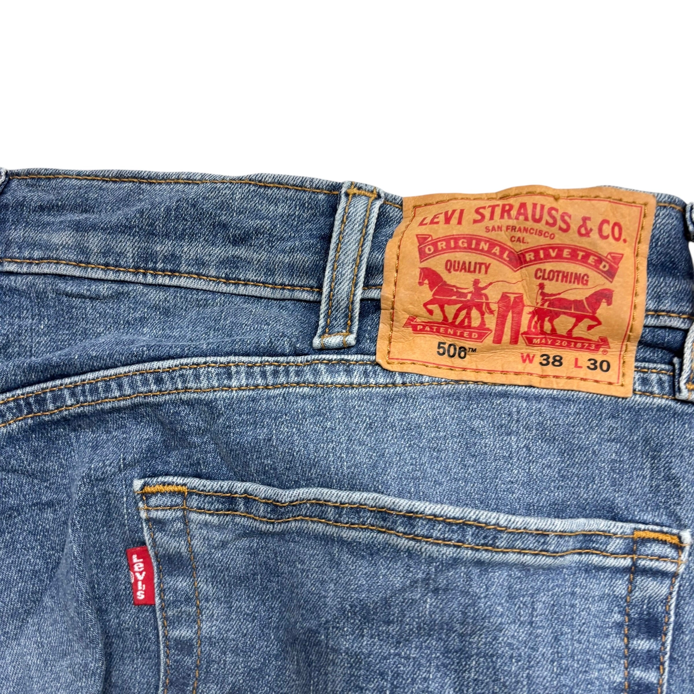 Levis 506 Jeans W38 L30 Mens Mid Blue Regular Straight Fit Stretch Denim (E)