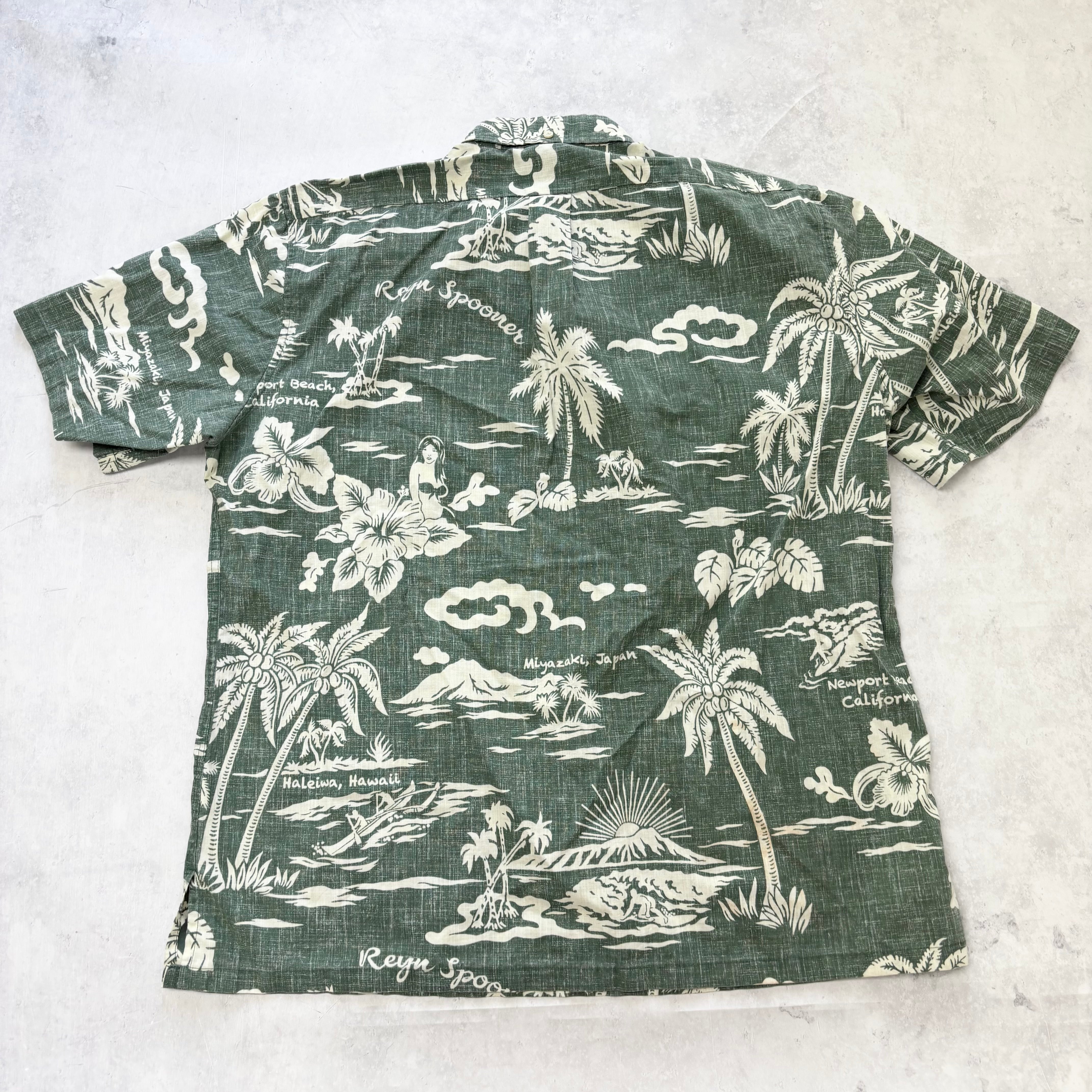 Vintage Hawaiian Shirt Mens XL Green Short Sleeve Reyn Spooner Cotton (E)