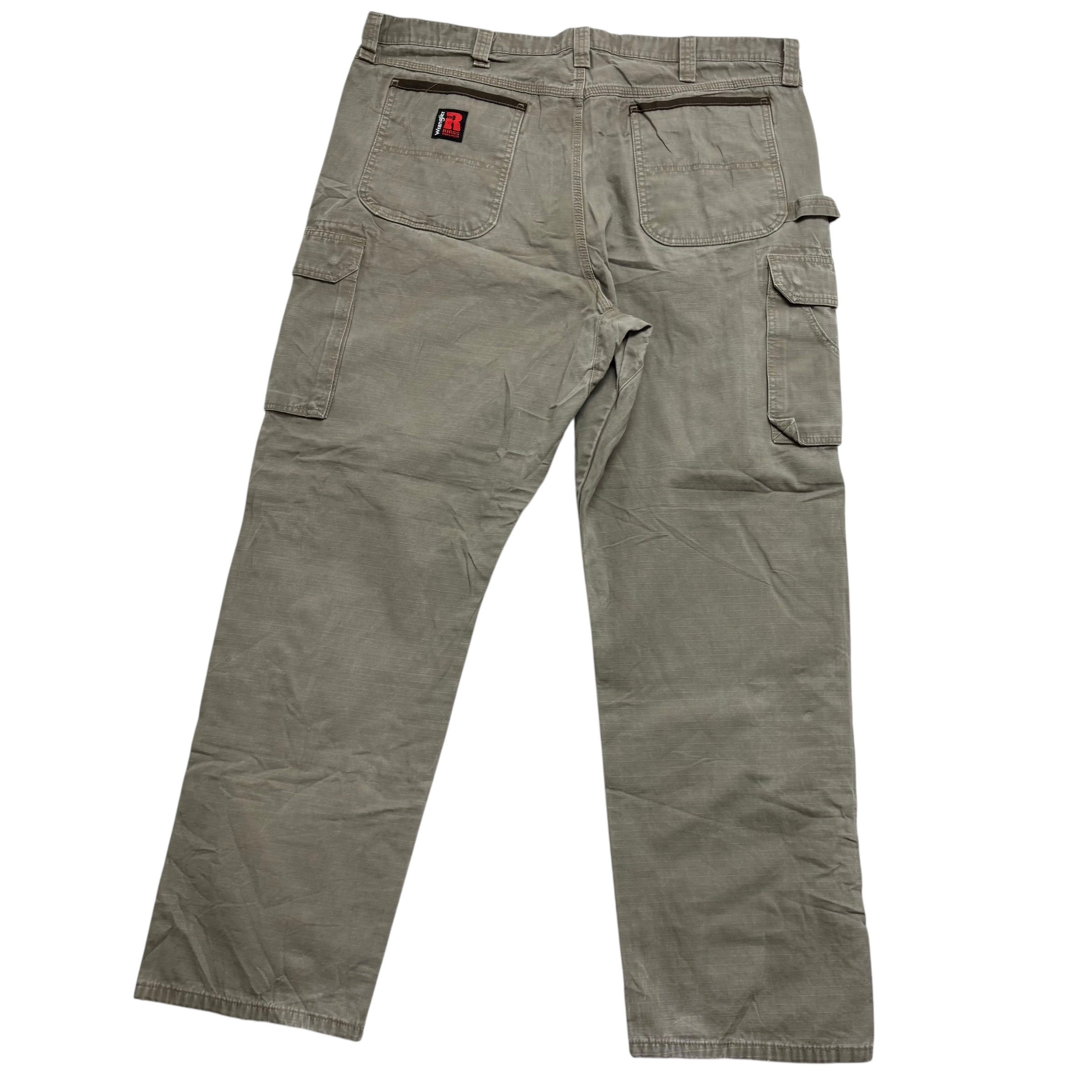 Wrangler Carpenter Pants W42 L33 Mens Green Relaxed Straight Fit Trousers (E)