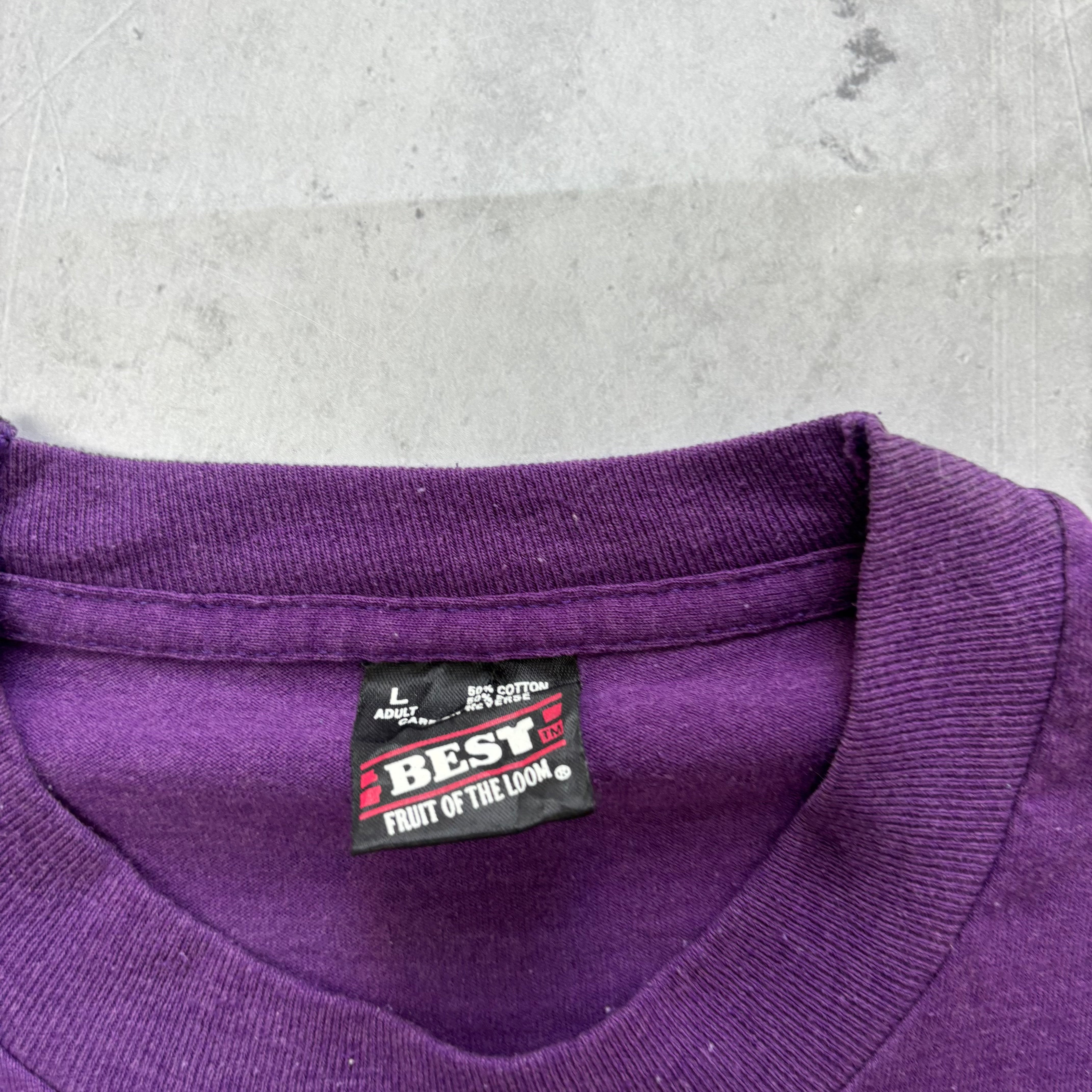 Vintage T Shirt Mens Large Purple Single Stitch Graphic Print 90s College