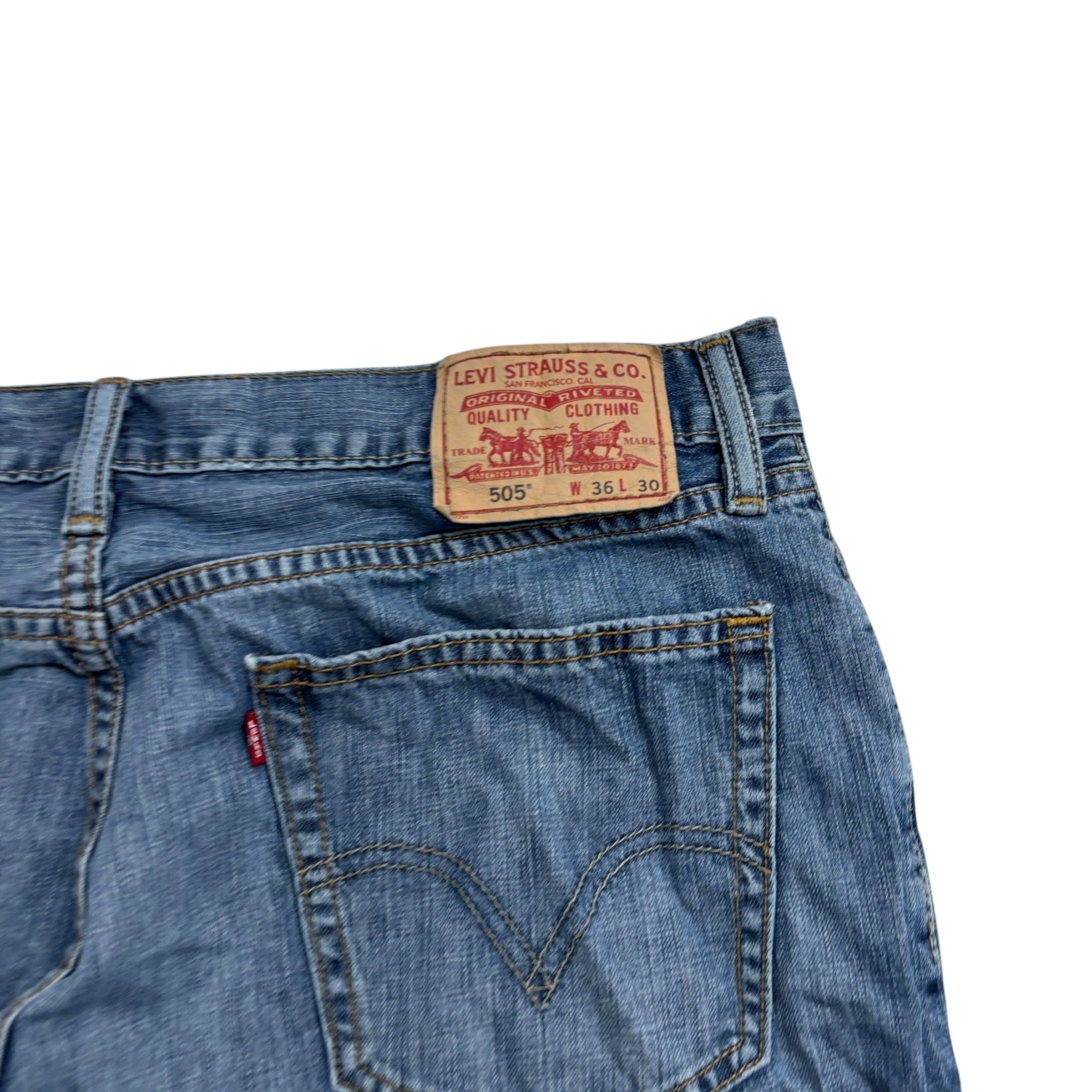 Levis 505 Jeans W36 L30 Mens Mid Blue Regular Straight Fit Vintage Denim