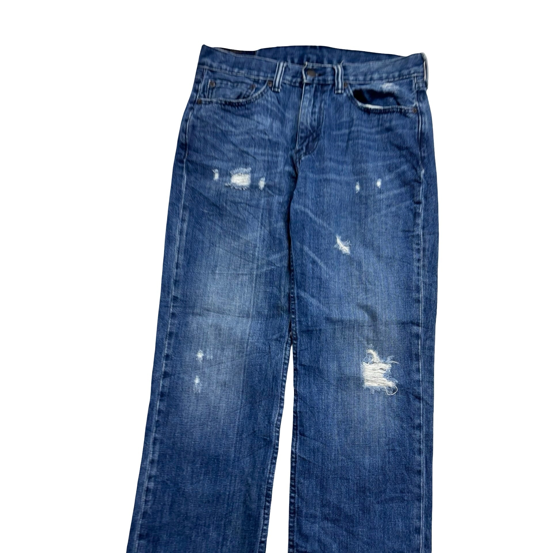 Levis 514 Jeans W32 L32 Mens Distressed Navy Blue Regular Straight Fit Denim (E)