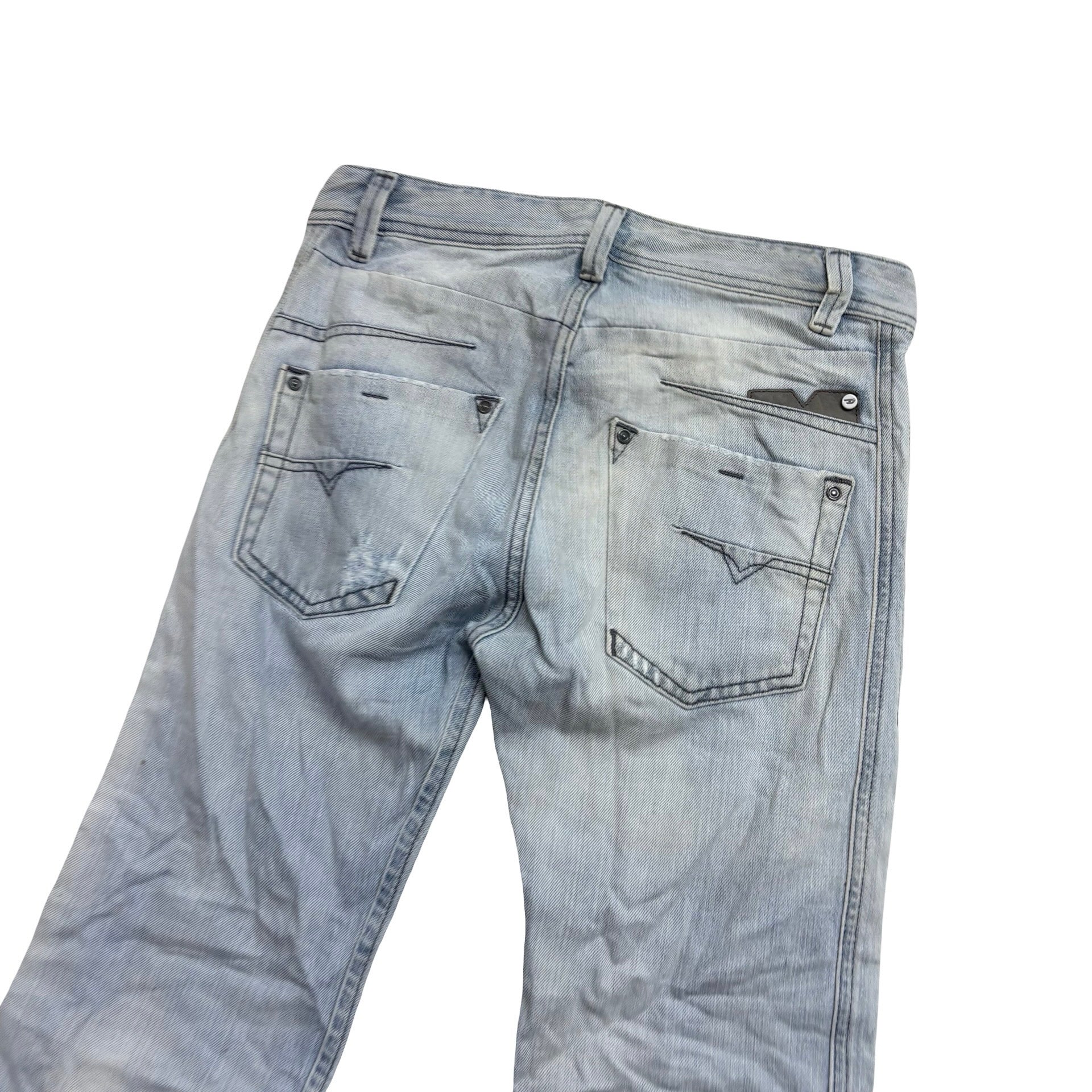 Diesel Darron Jeans W27 L30 Mens Light Blue Slim Tapered Fit Distressed