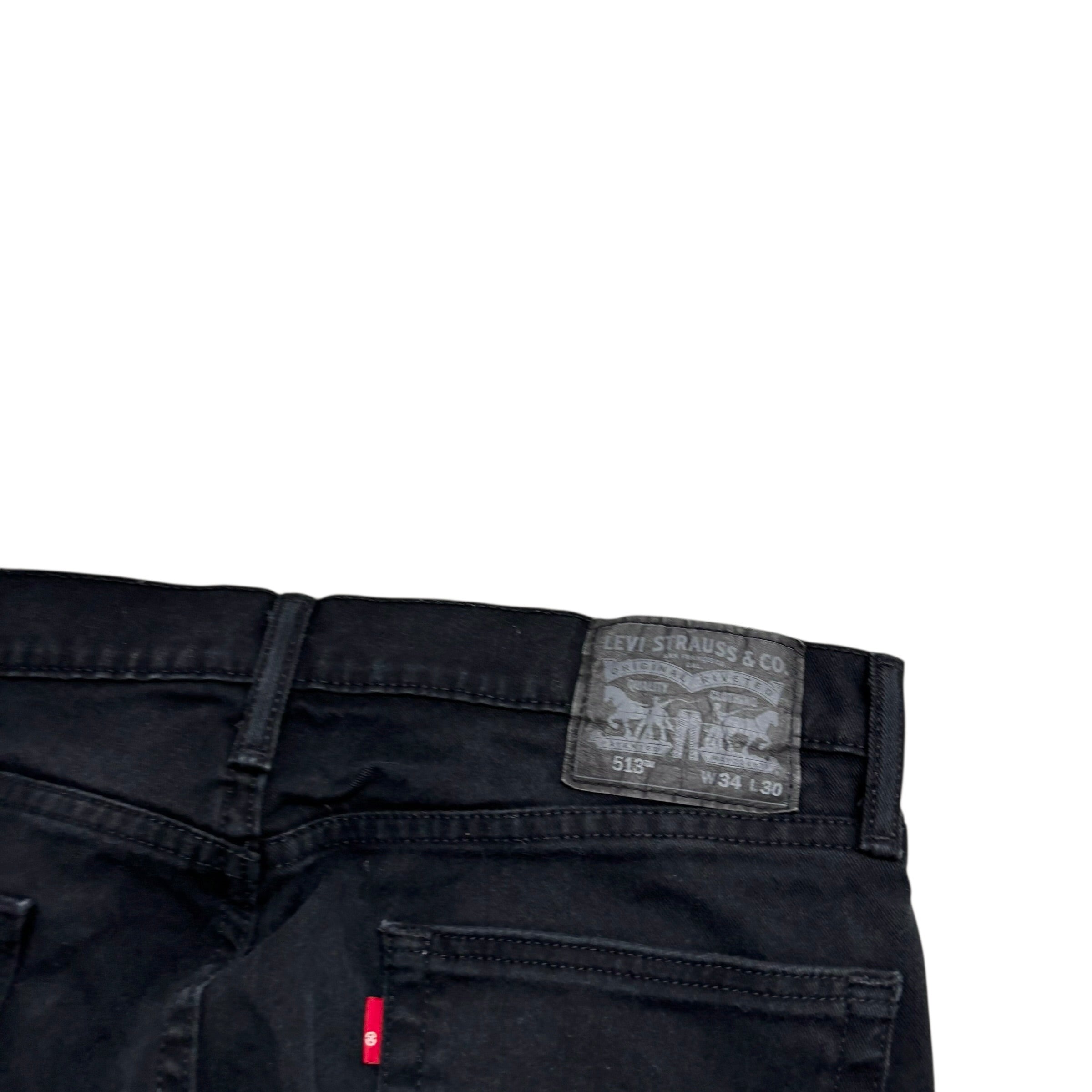 Levis 513 Jeans W34 L30 Mens Black Slim Straight Fit Stretch Denim (E)
