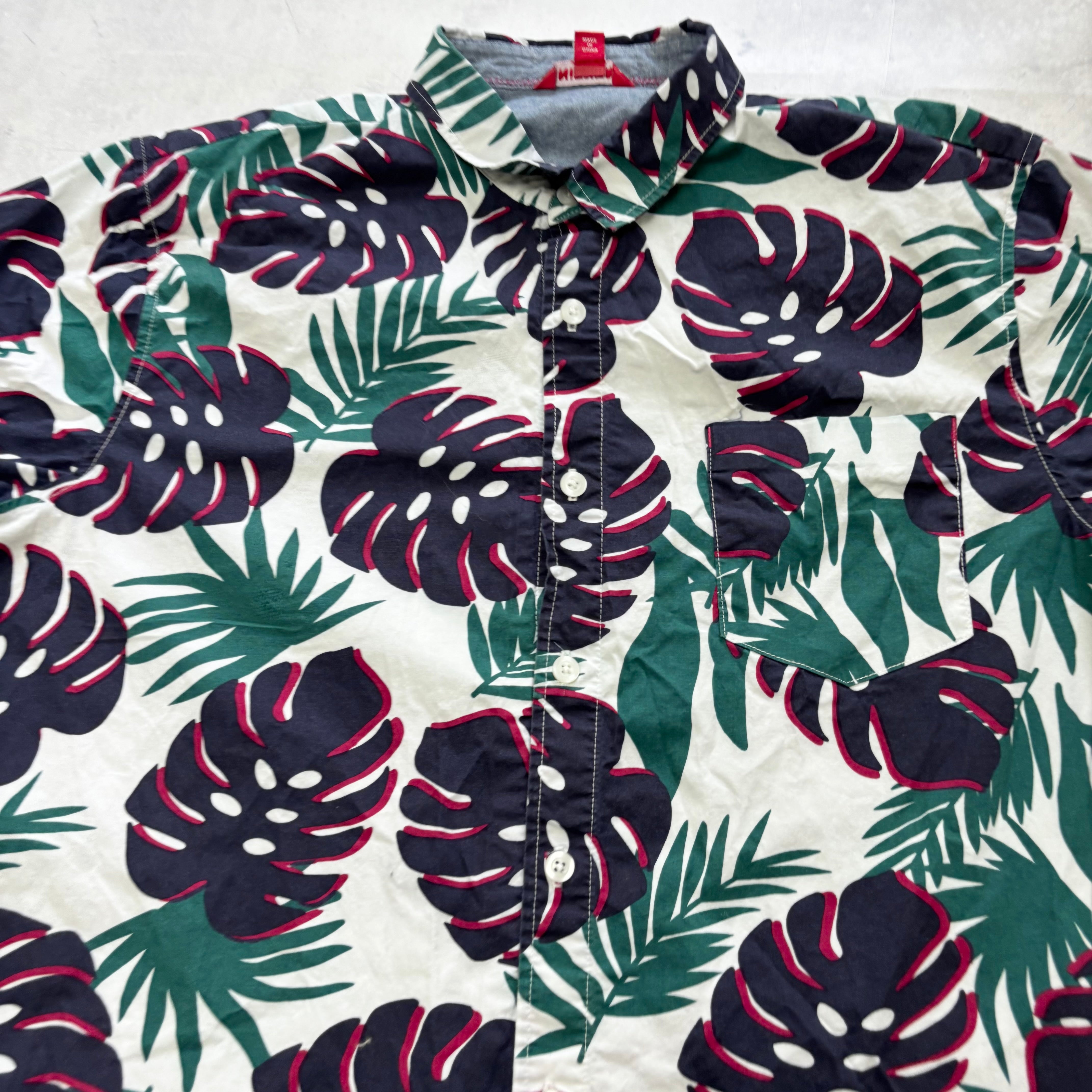 Hawaiian Shirt Mens XL White Floral Aloha Short Sleeve Cotton (E)