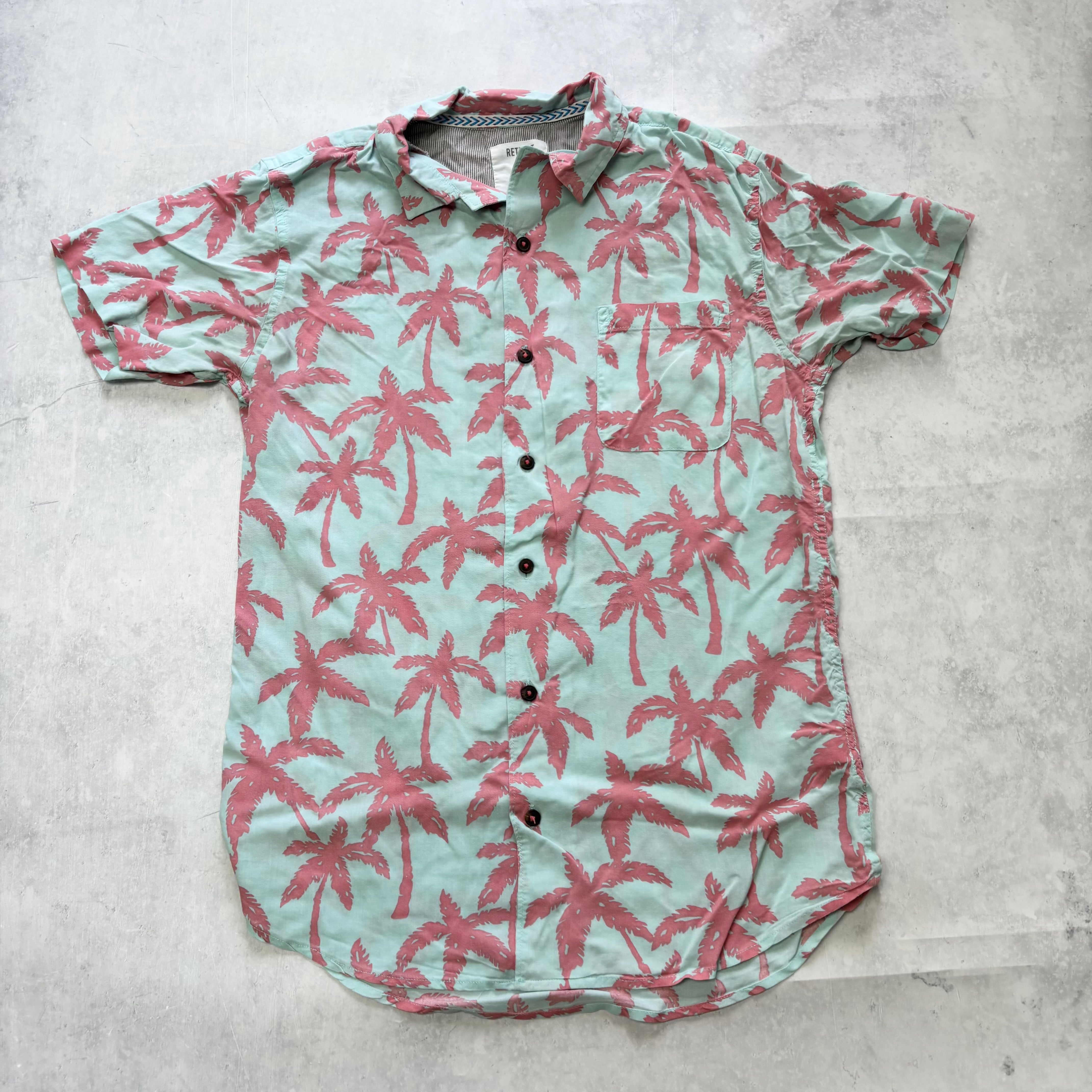 Hawaiian Shirt Mens Small Blue Floral Aloha Short Sleeve Rayon (E)