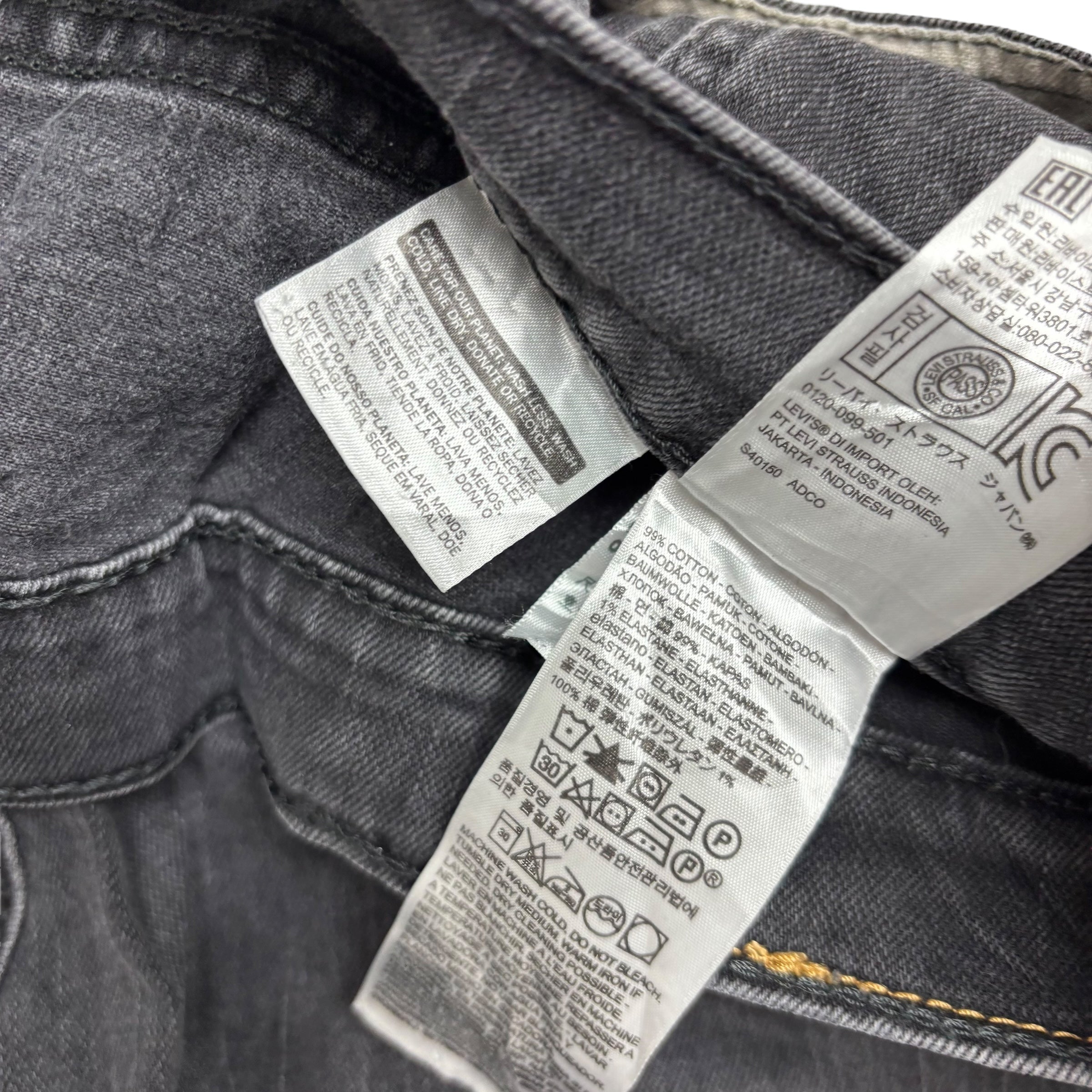 Levis 569 Jeans W38 L32 Mens Black Baggy Relaxed Straight Fit Stretch Denim (F)