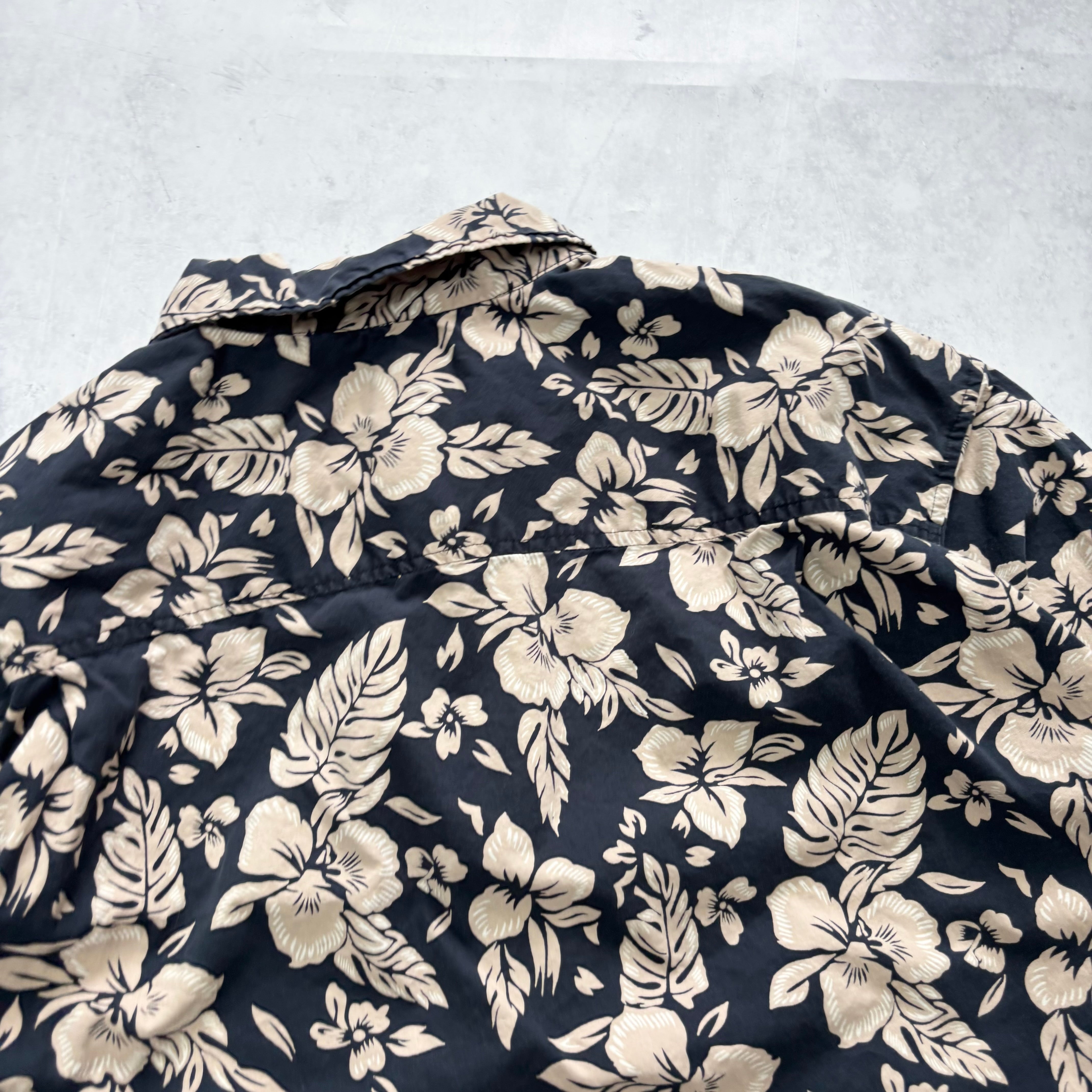 Vintage Hawaiian Shirt Mens Large Navy Floral Aloha Short Sleeve Cotton (E)